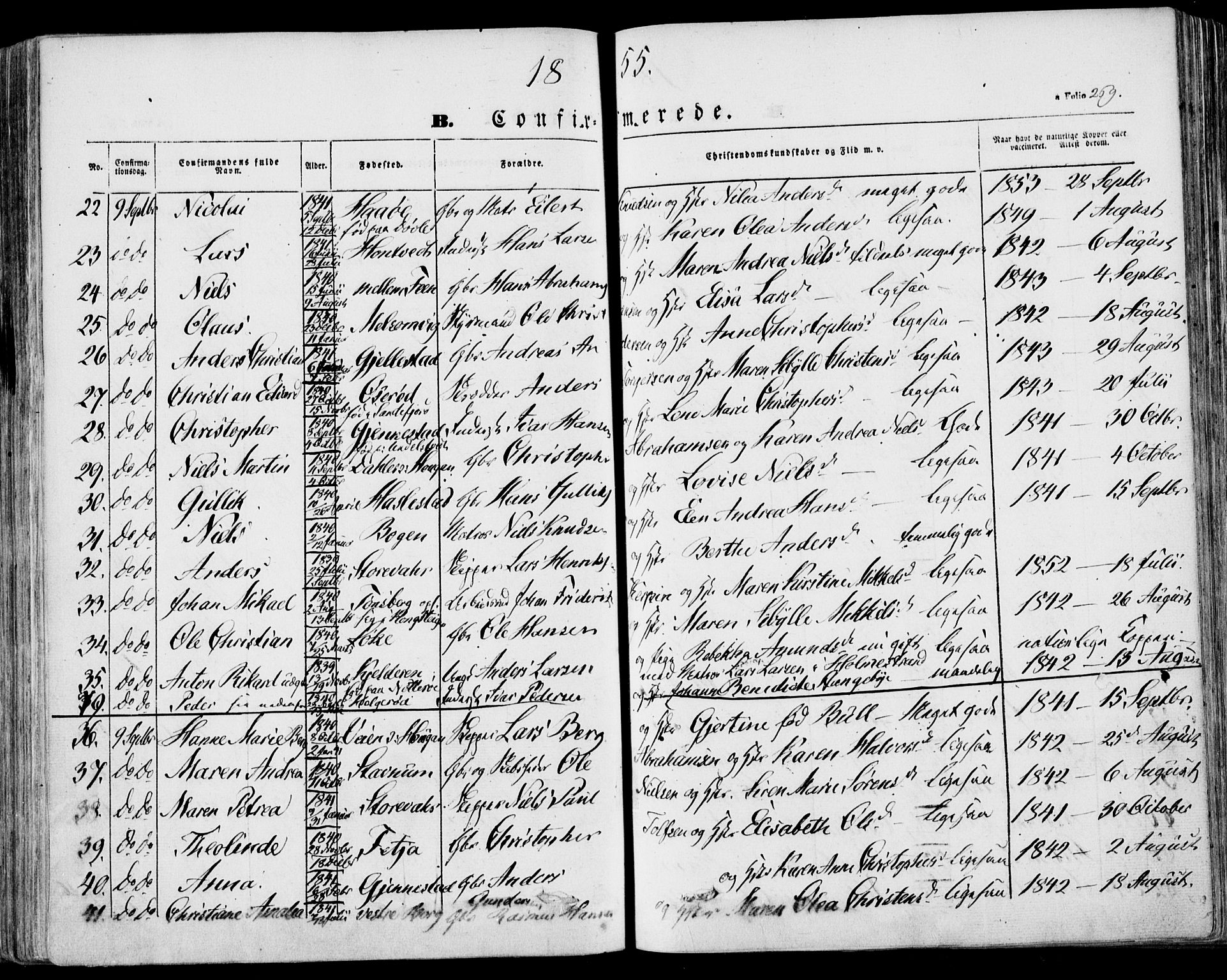 Stokke kirkebøker, AV/SAKO-A-320/F/Fa/L0007: Parish register (official) no. I 7, 1844-1857, p. 269