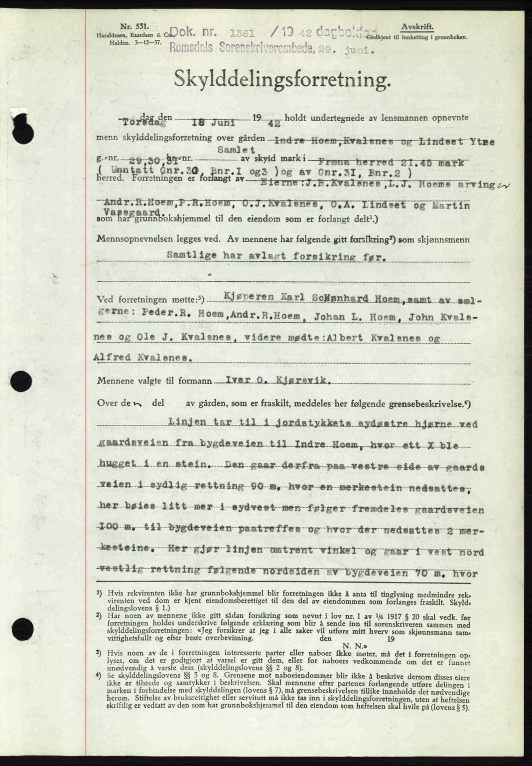 Romsdal sorenskriveri, AV/SAT-A-4149/1/2/2C: Mortgage book no. A12, 1942-1942, Diary no: : 1361/1942