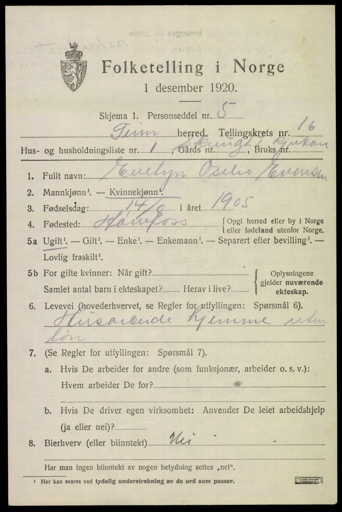 SAKO, 1920 census for Tinn, 1920, p. 16258