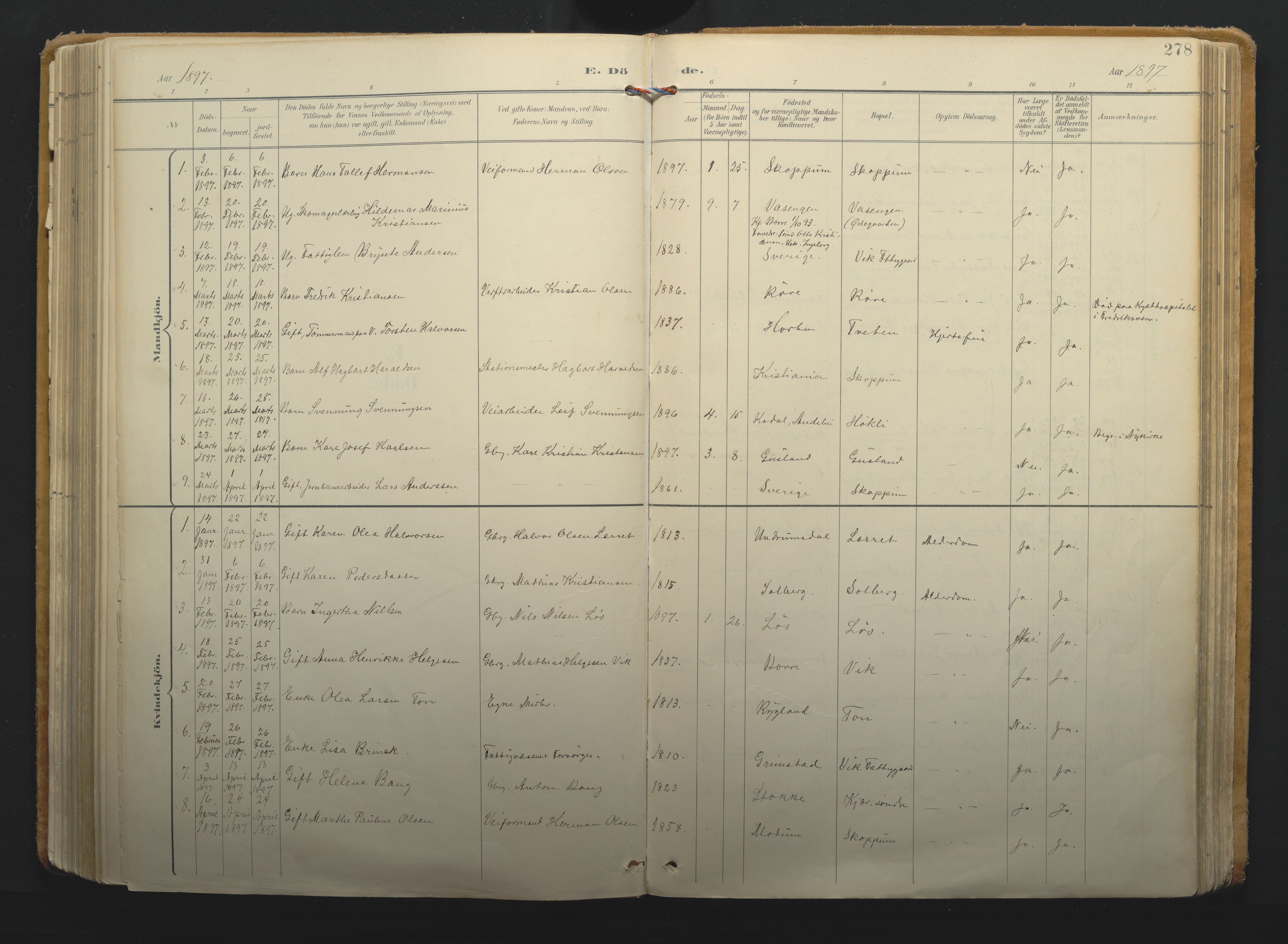 Borre kirkebøker, SAKO/A-338/F/Fa/L0011: Parish register (official) no. I 11, 1897-1921, p. 278