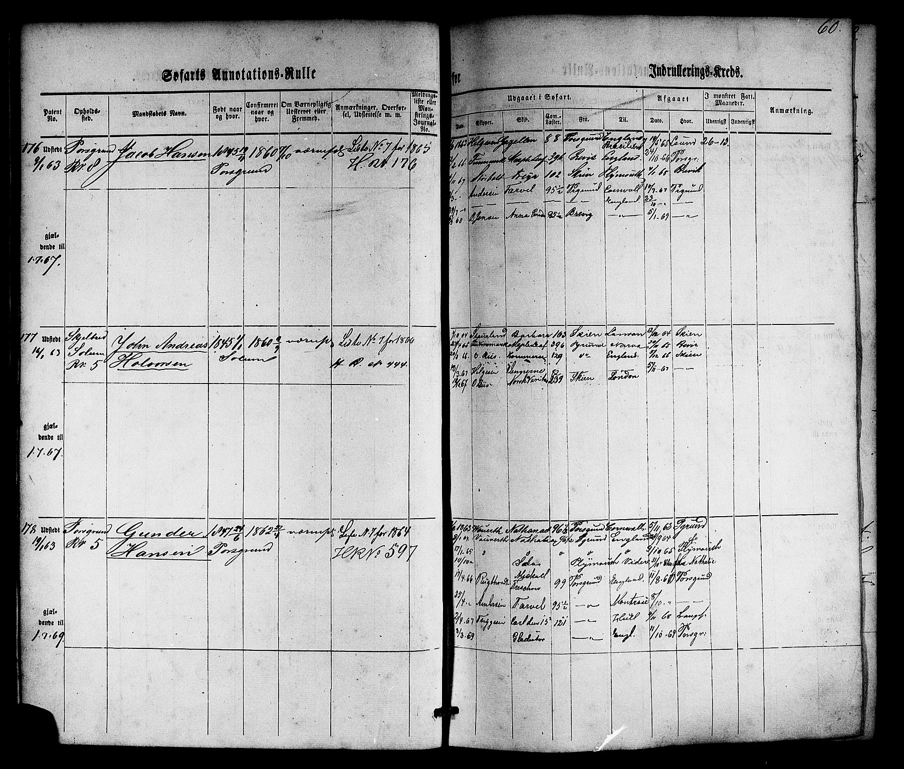 Porsgrunn innrulleringskontor, AV/SAKO-A-829/F/Fb/L0003: Annotasjonsrulle, 1860-1870, p. 88