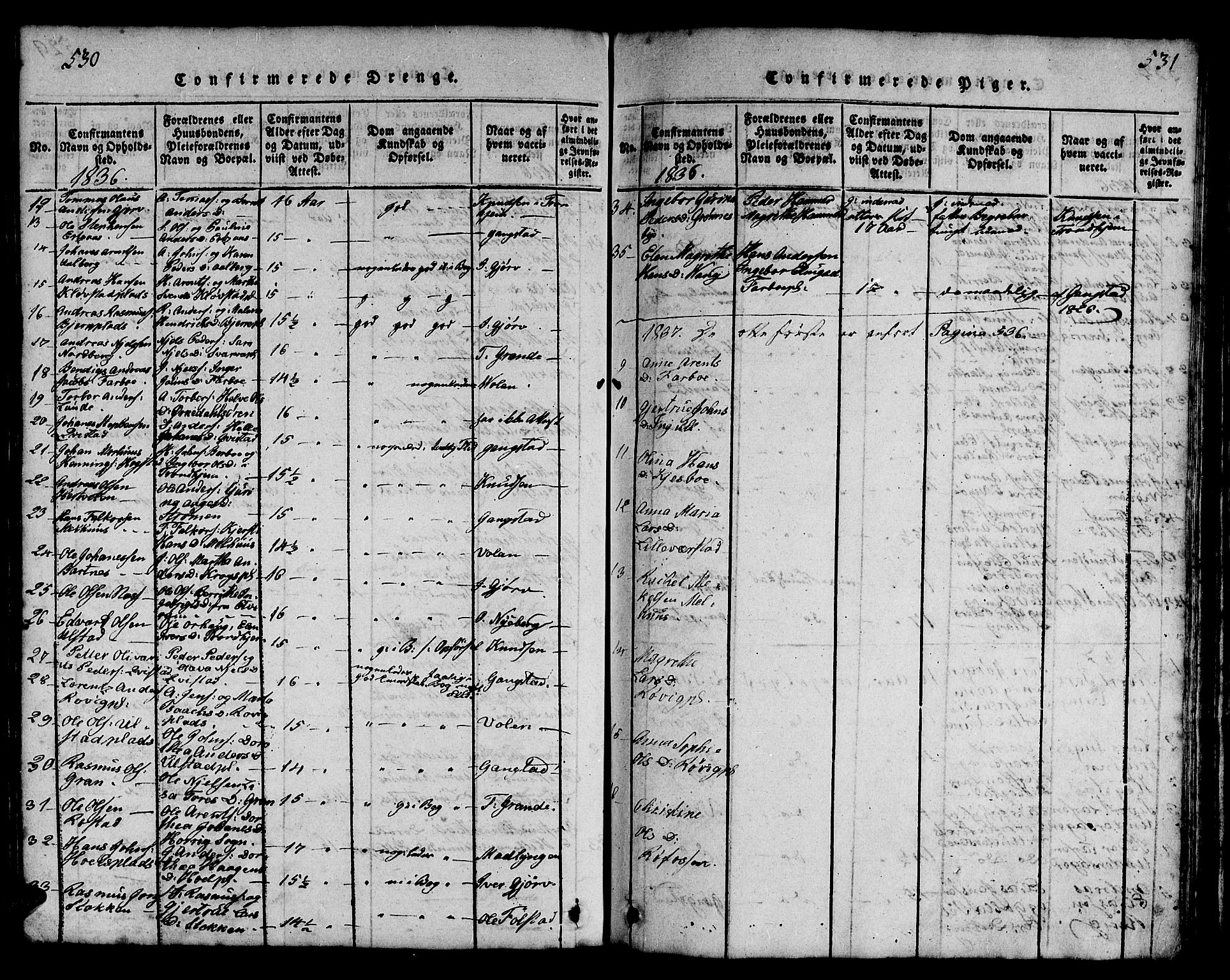 Ministerialprotokoller, klokkerbøker og fødselsregistre - Nord-Trøndelag, SAT/A-1458/730/L0298: Parish register (copy) no. 730C01, 1816-1849, p. 530-531