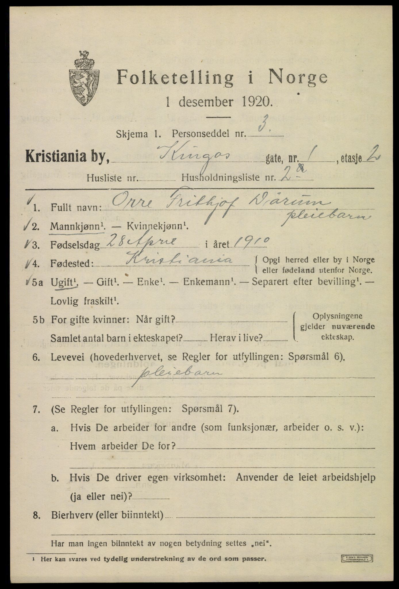 SAO, 1920 census for Kristiania, 1920, p. 332685