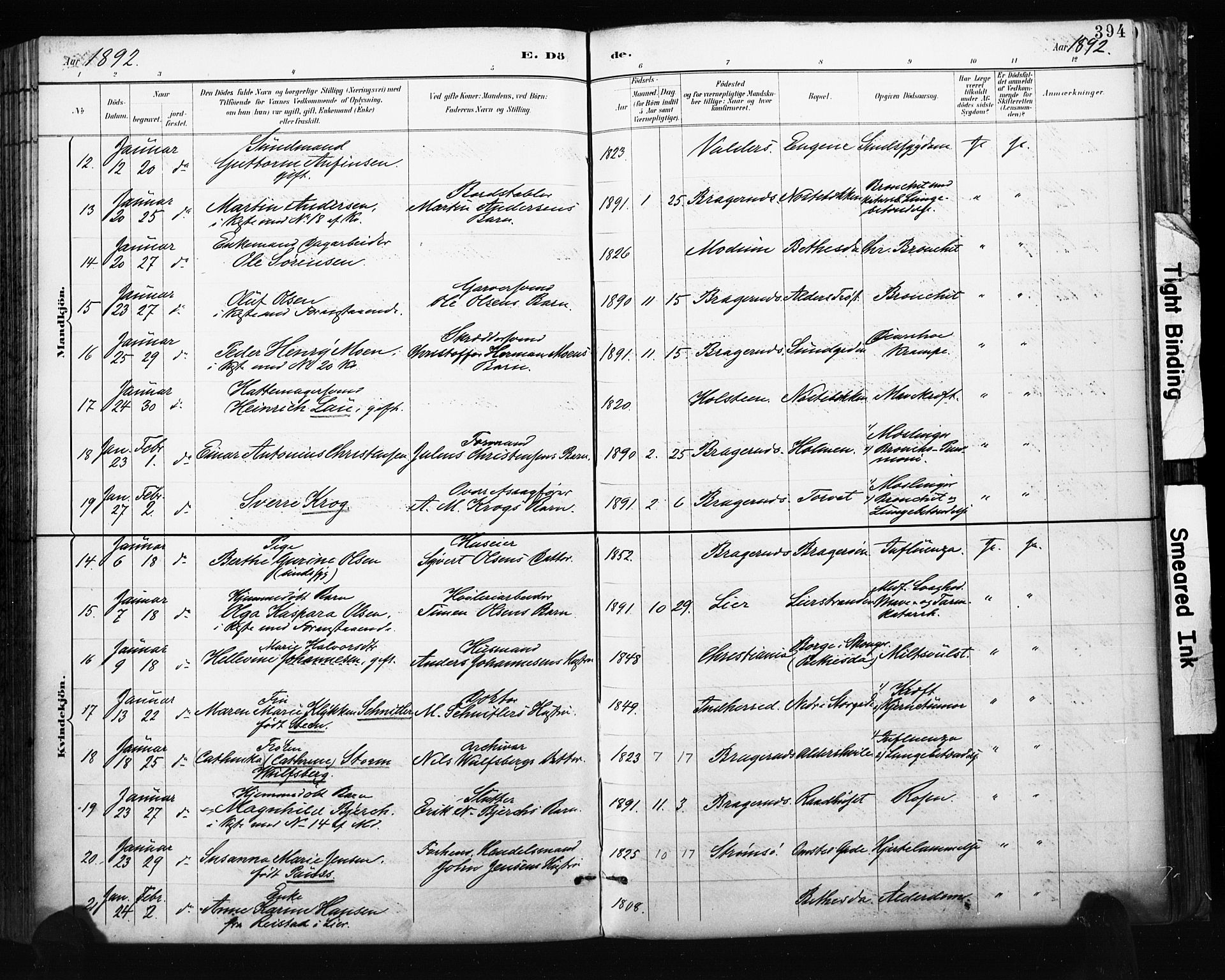 Bragernes kirkebøker, SAKO/A-6/F/Fb/L0007: Parish register (official) no. II 7, 1885-1893, p. 394