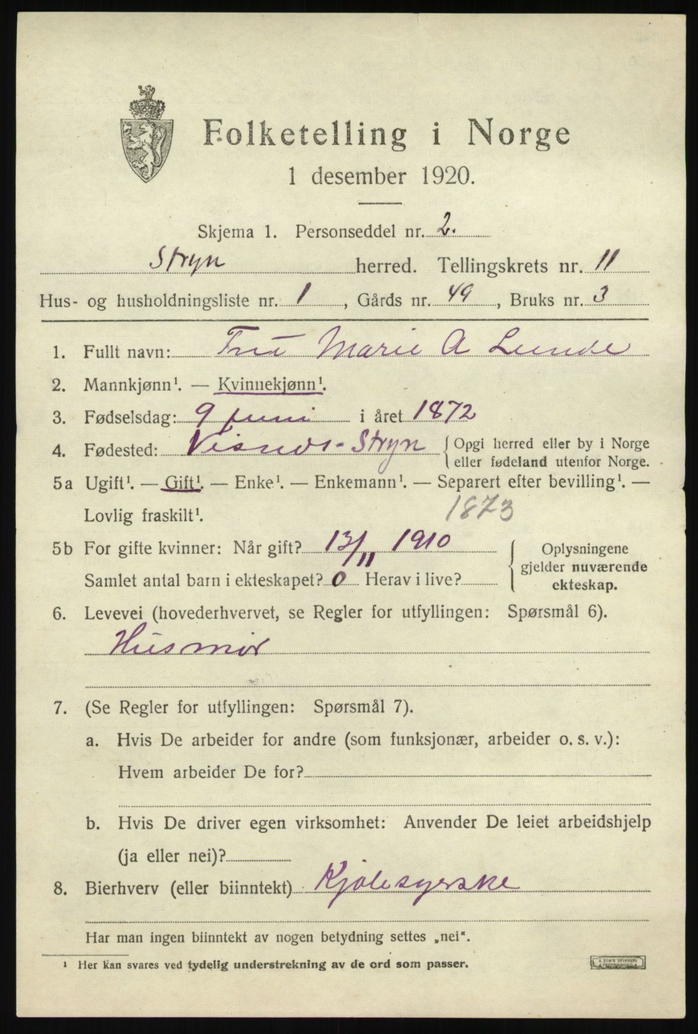 SAB, 1920 census for Stryn, 1920, p. 5202