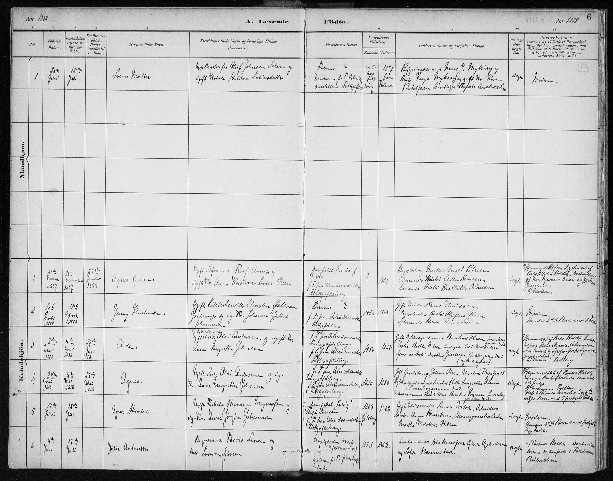 Bergen kommunale pleiehjem - stiftelsespresten, SAB/A-100281: Parish register (official) no. A 2, 1887-1939, p. 6