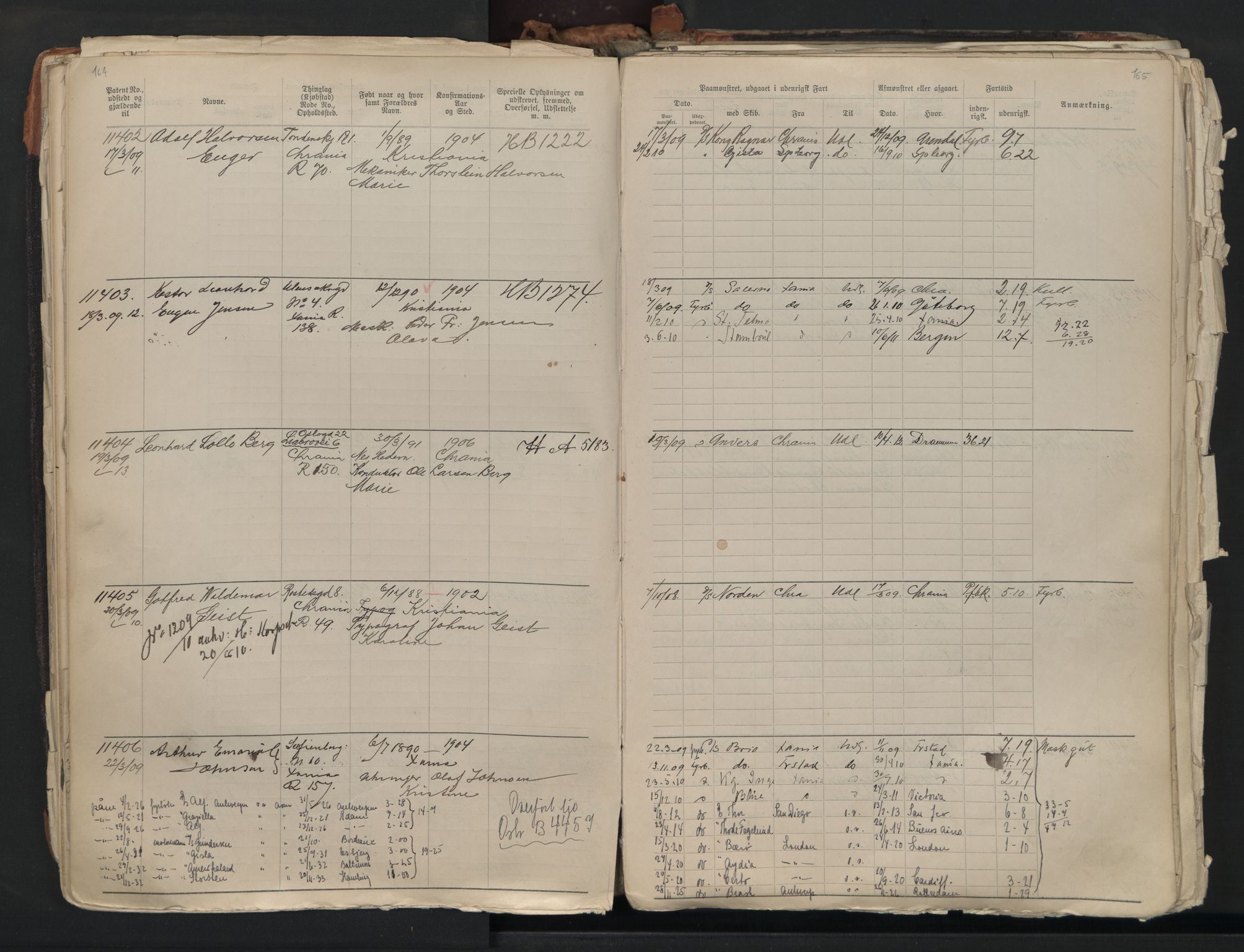 Oslo sjømannskontor, AV/SAO-A-10595/F/Fb/L0001: Annotasjonsrulle, 1908-1938, p. 164-165