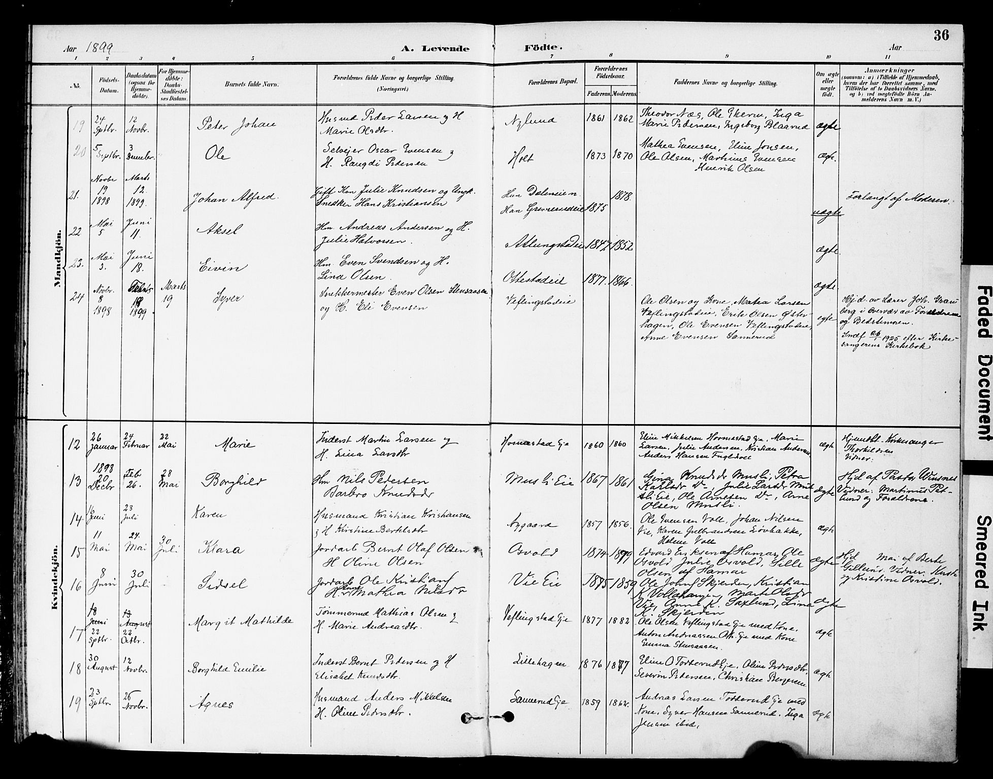 Stange prestekontor, AV/SAH-PREST-002/K/L0021: Parish register (official) no. 21, 1891-1902, p. 36