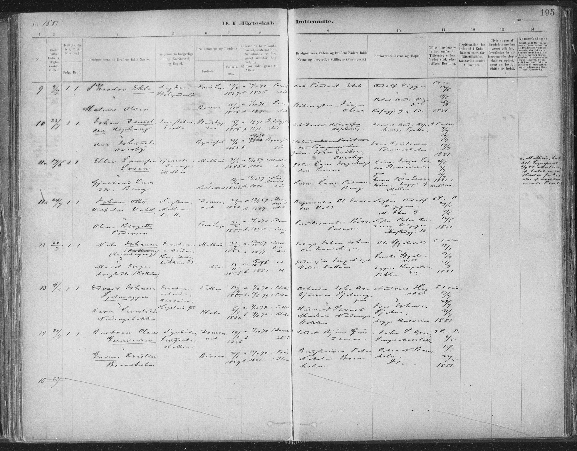 Ministerialprotokoller, klokkerbøker og fødselsregistre - Sør-Trøndelag, SAT/A-1456/603/L0162: Parish register (official) no. 603A01, 1879-1895, p. 195