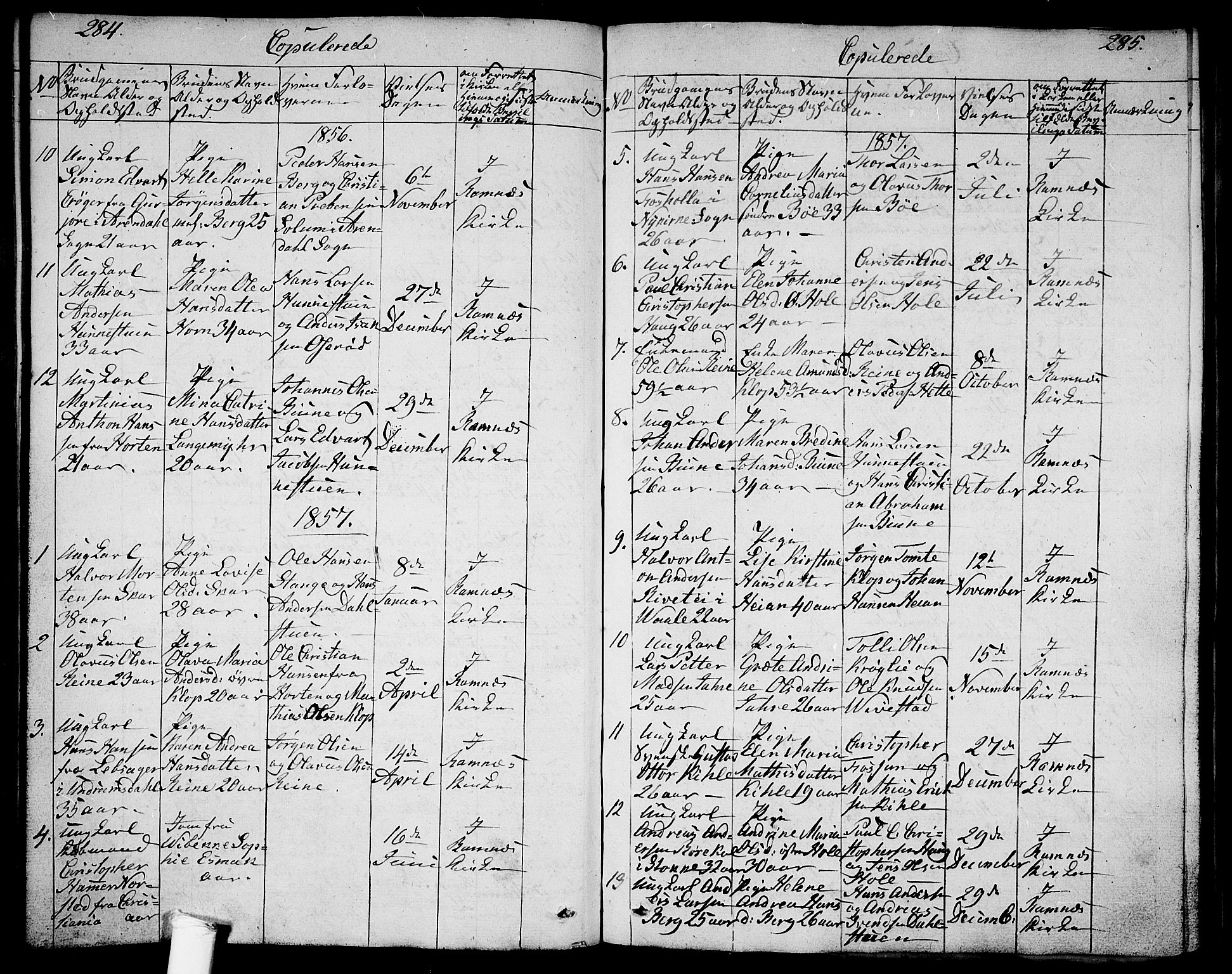 Ramnes kirkebøker, SAKO/A-314/G/Ga/L0002: Parish register (copy) no. I 2, 1848-1870, p. 284-285