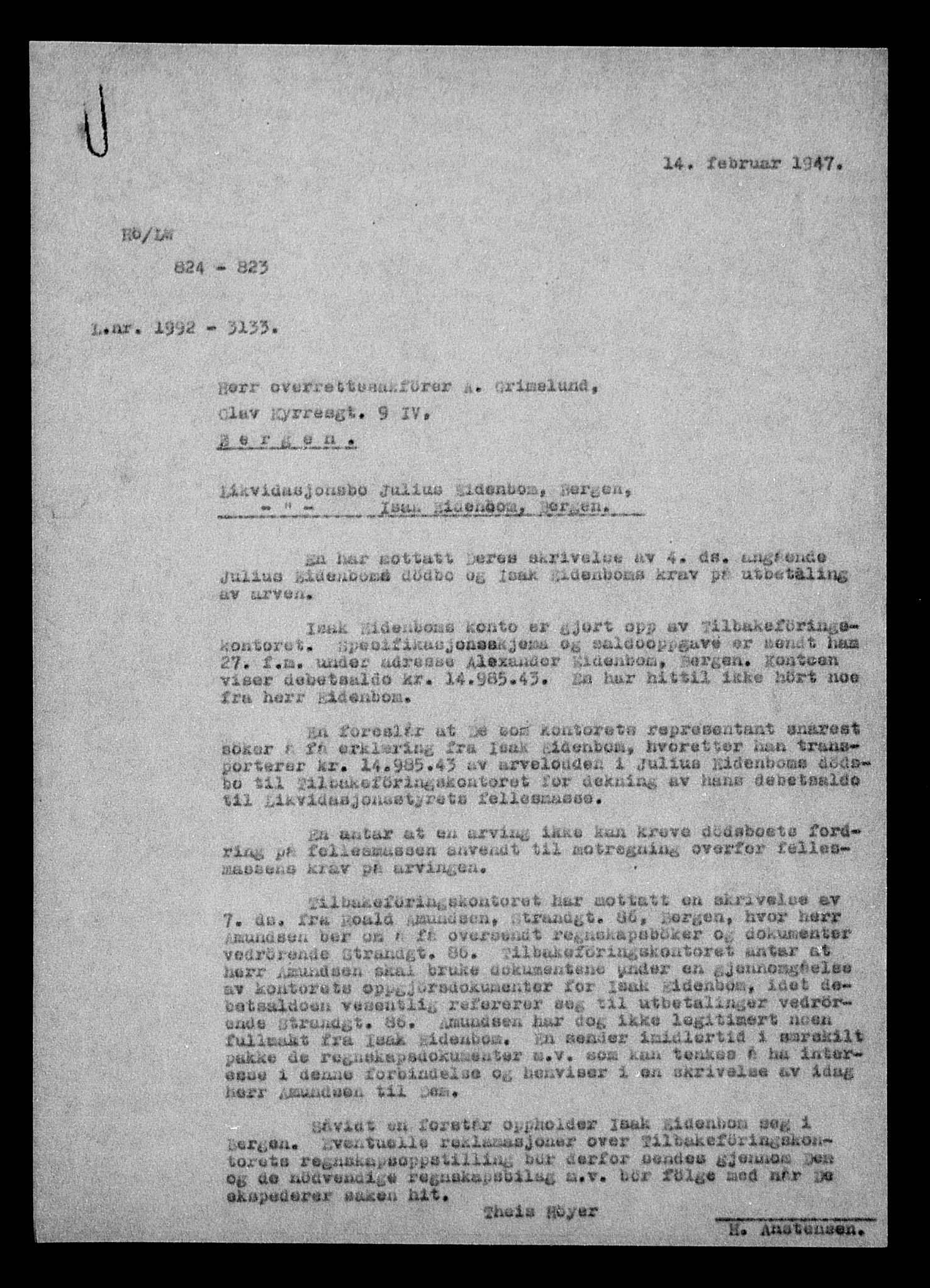 Justisdepartementet, Tilbakeføringskontoret for inndratte formuer, AV/RA-S-1564/H/Hc/Hcd/L0995: --, 1945-1947, p. 14