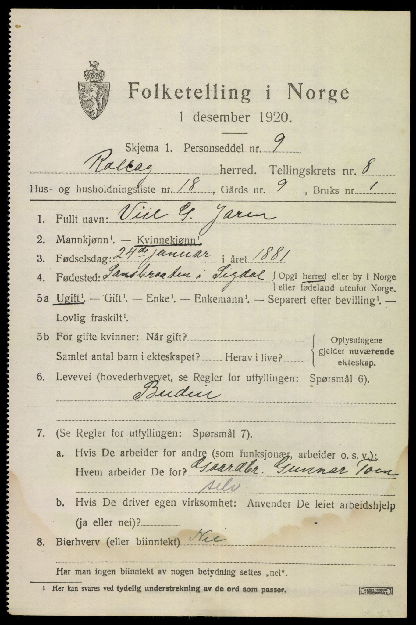 SAKO, 1920 census for Rollag, 1920, p. 3132