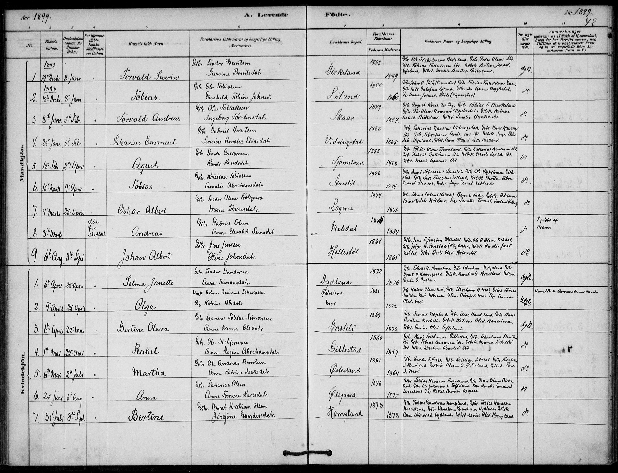 Lyngdal sokneprestkontor, SAK/1111-0029/F/Fa/Fab/L0003: Parish register (official) no. A 3, 1878-1903, p. 42