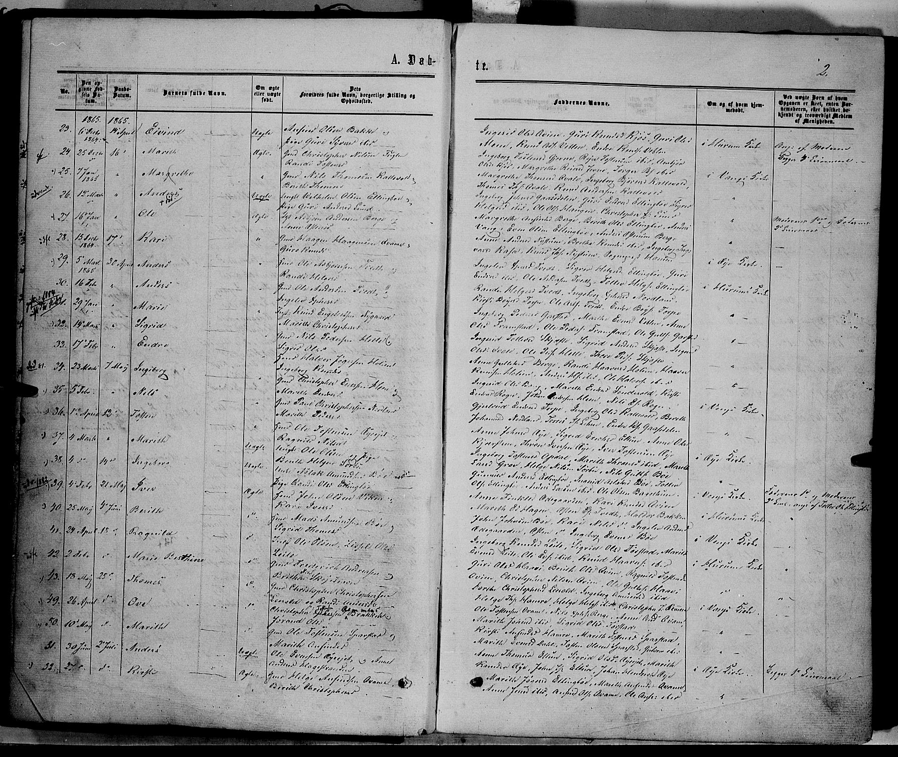 Vang prestekontor, Valdres, SAH/PREST-140/H/Ha/L0007: Parish register (official) no. 7, 1865-1881, p. 2