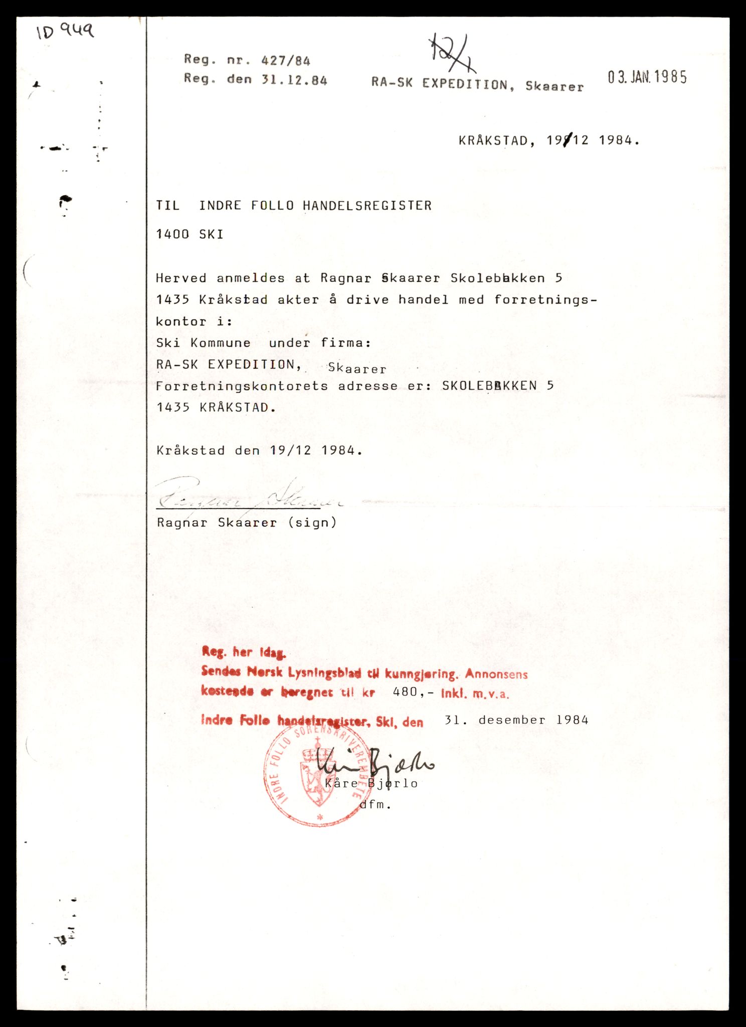 Indre Follo tingrett, AV/SAT-A-10086/K/Kb/Kbb/L0011: Enkeltmannsforetak og ANS, Ram - Ski G, 1944-1990, p. 13