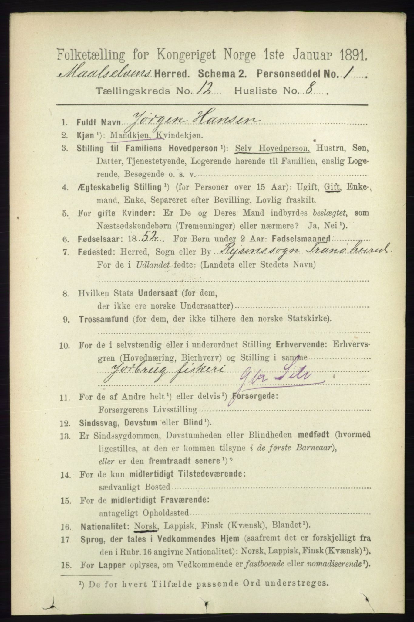 RA, 1891 census for 1924 Målselv, 1891, p. 3835