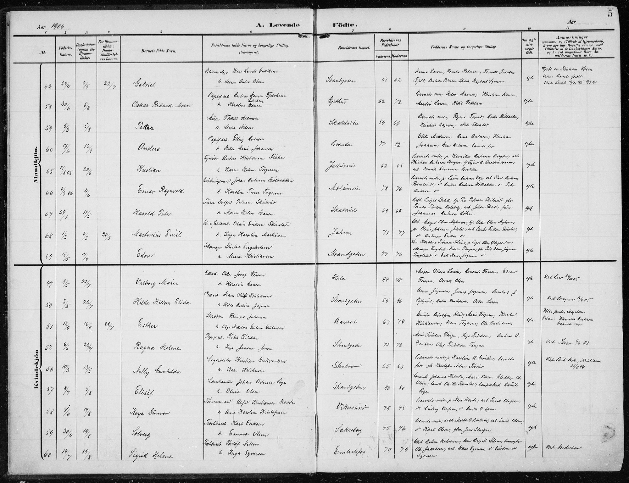 Modum kirkebøker, SAKO/A-234/F/Fa/L0014a: Parish register (official) no. 14A, 1906-1918, p. 5