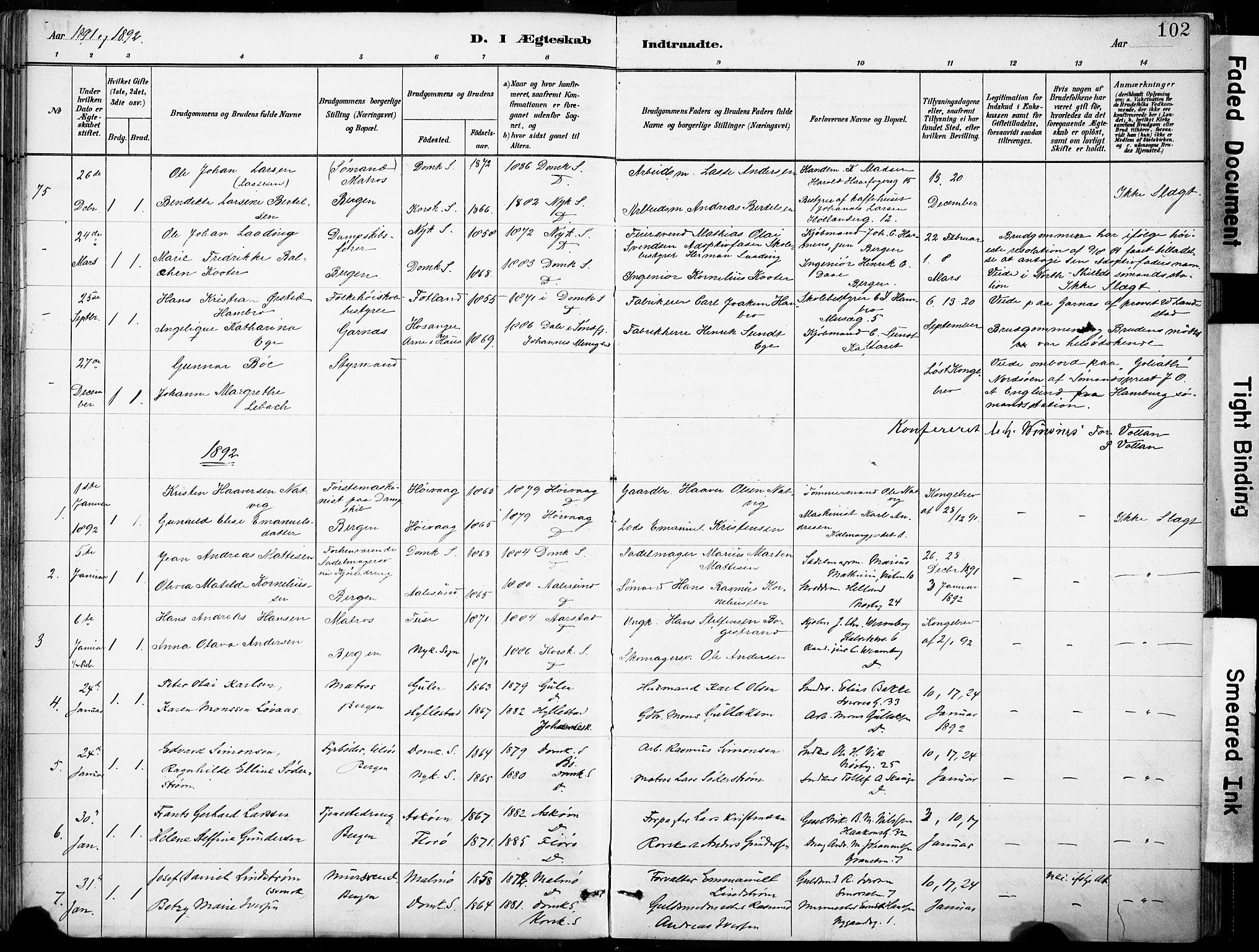 Domkirken sokneprestembete, SAB/A-74801/H/Haa/L0037: Parish register (official) no. D 4, 1880-1907, p. 102