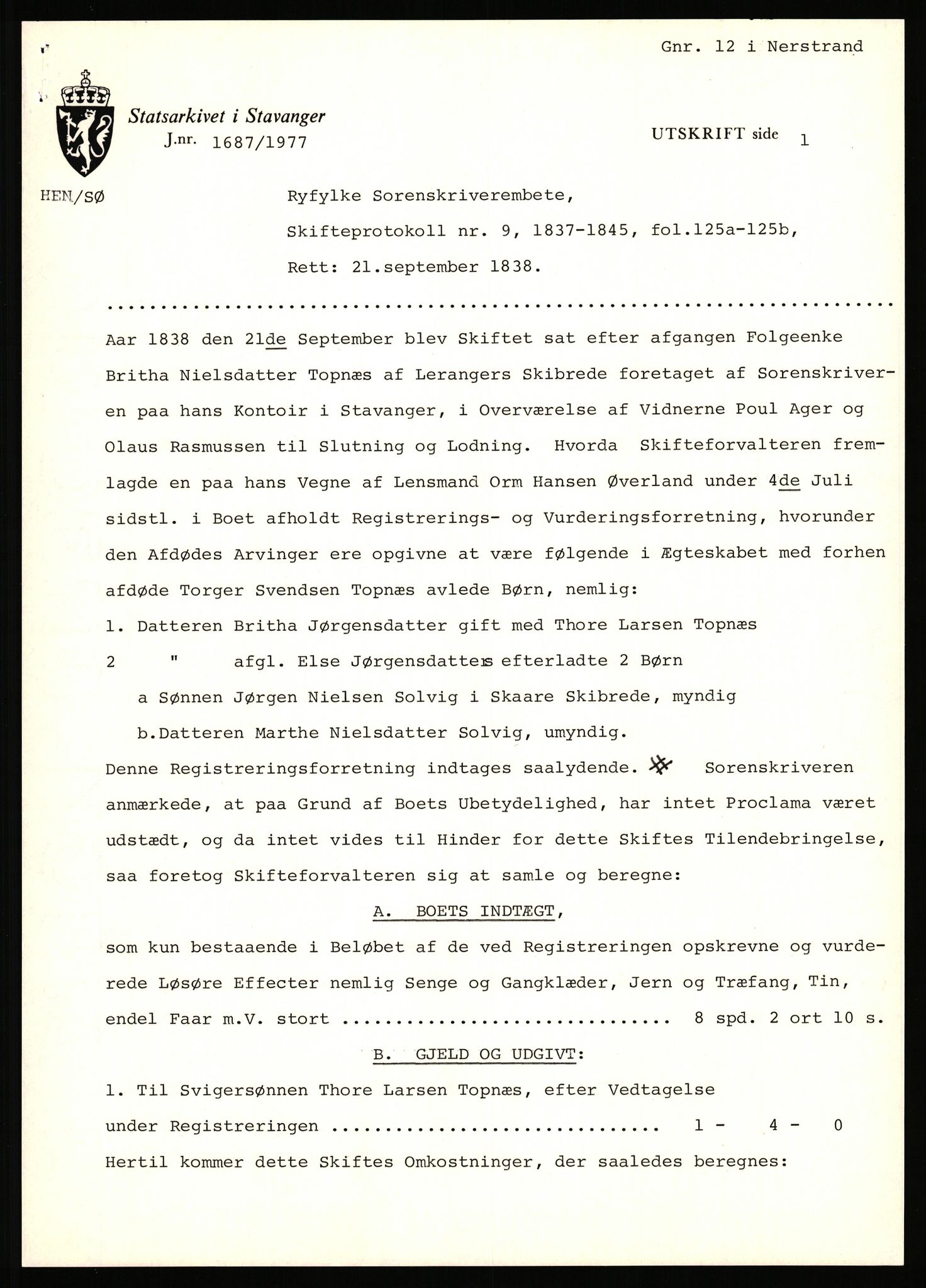 Statsarkivet i Stavanger, SAST/A-101971/03/Y/Yj/L0088: Avskrifter sortert etter gårdsnavn: Todneim - Tuestad, 1750-1930, p. 119