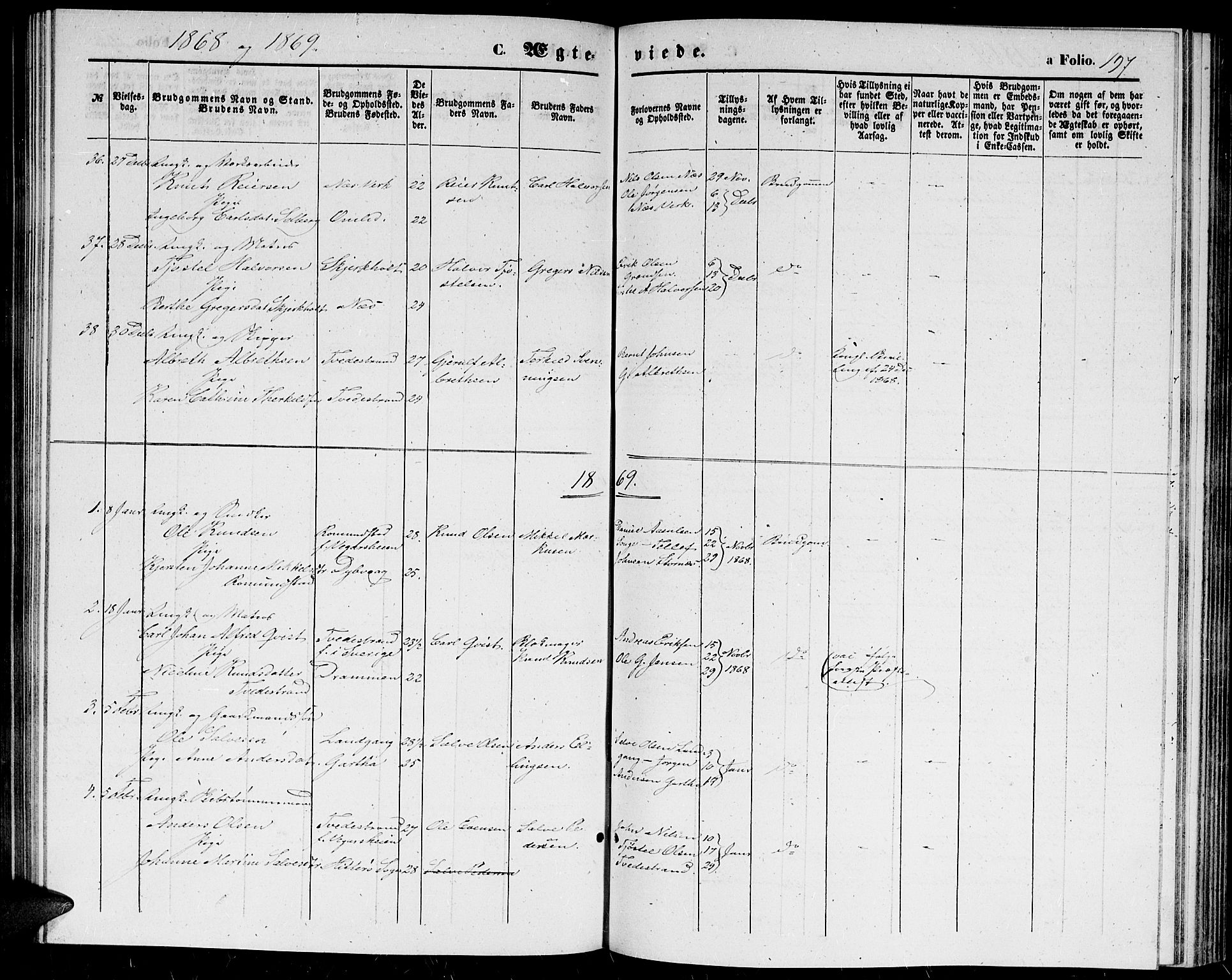 Holt sokneprestkontor, AV/SAK-1111-0021/F/Fb/L0008: Parish register (copy) no. B 8, 1858-1871, p. 197