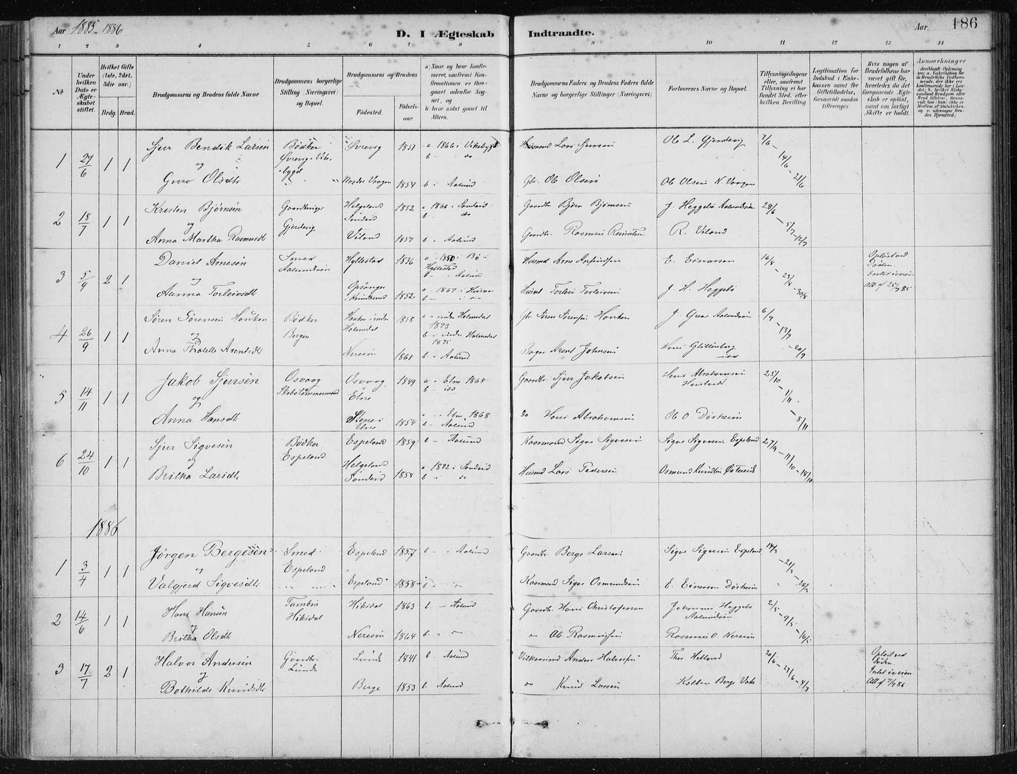 Fjelberg sokneprestembete, AV/SAB-A-75201/H/Haa: Parish register (official) no. D 1, 1879-1918, p. 186