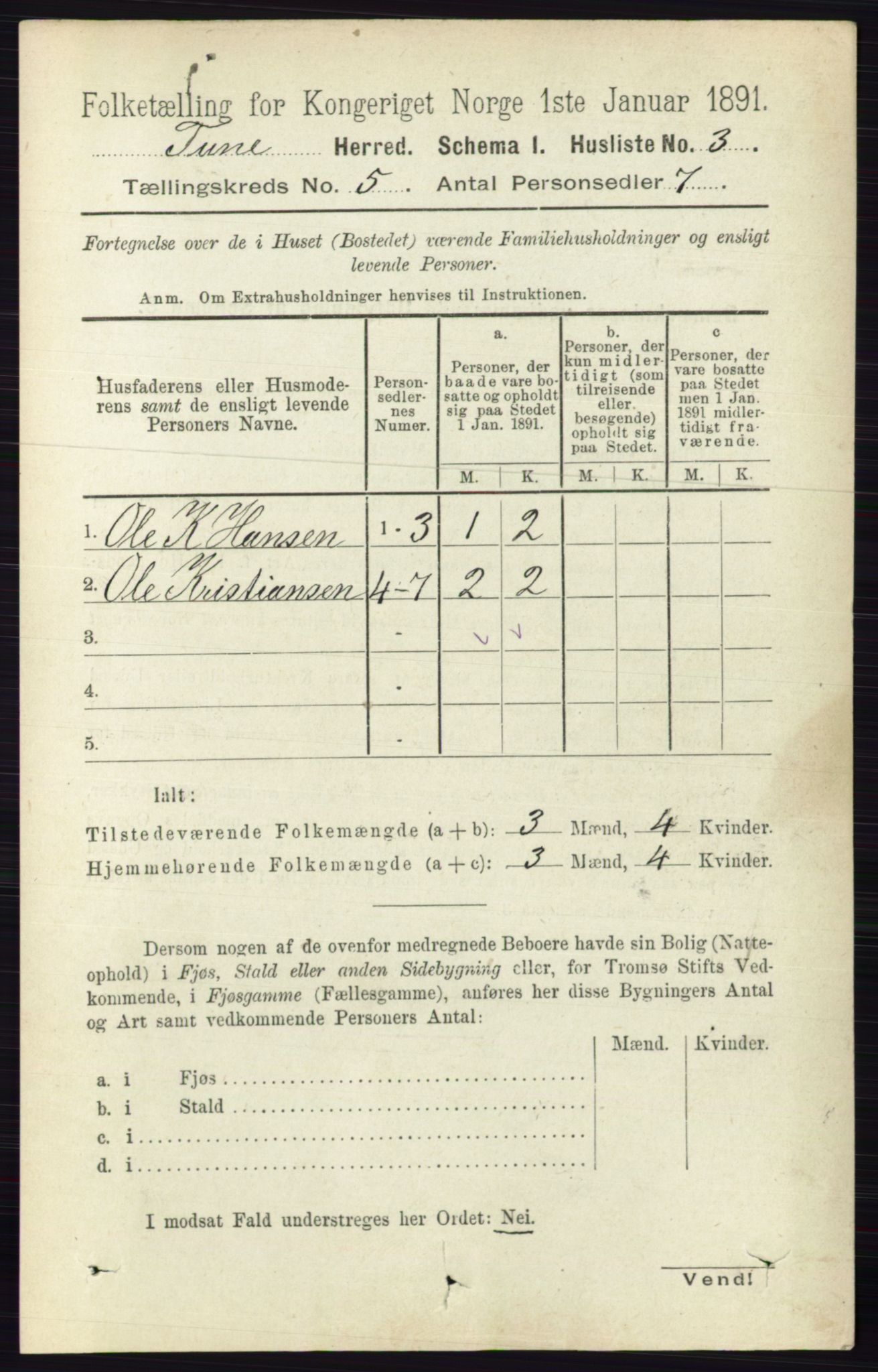 RA, 1891 census for 0130 Tune, 1891, p. 3160