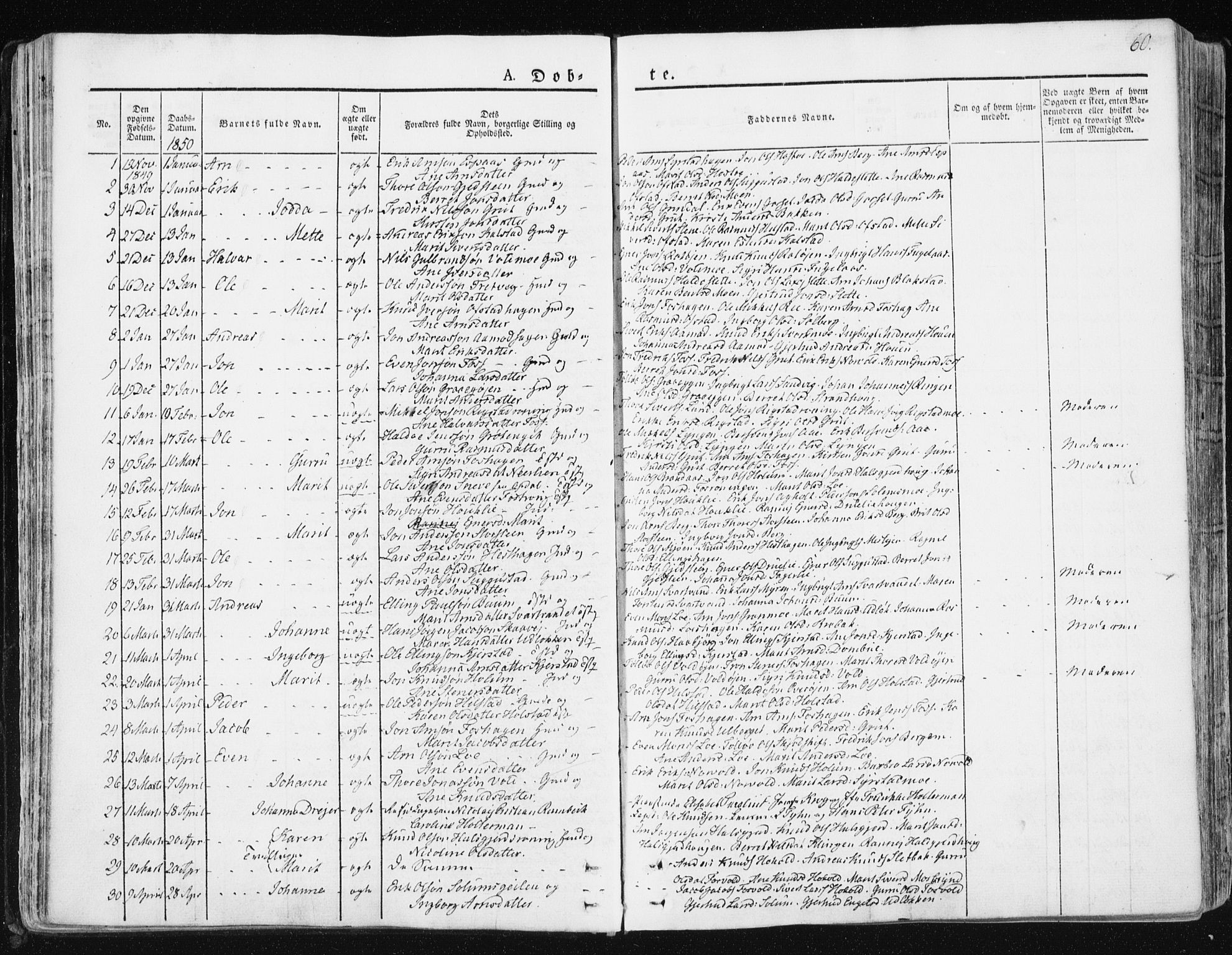 Ministerialprotokoller, klokkerbøker og fødselsregistre - Sør-Trøndelag, SAT/A-1456/672/L0855: Parish register (official) no. 672A07, 1829-1860, p. 60