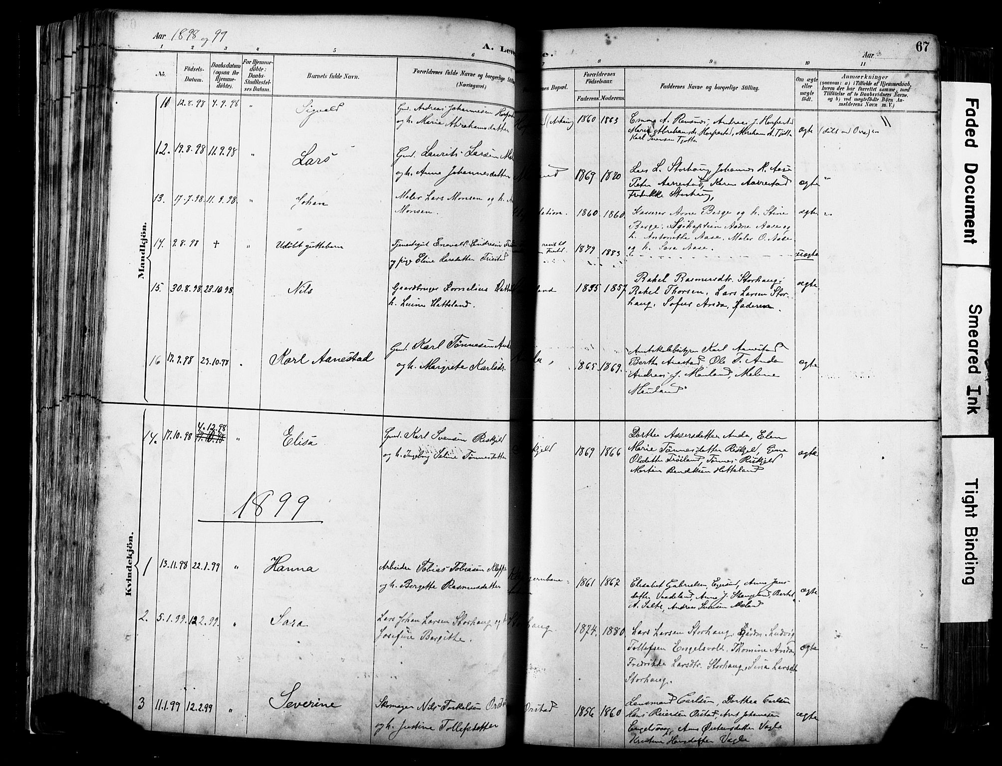 Klepp sokneprestkontor, SAST/A-101803/001/3/30BA/L0009: Parish register (official) no. A 7, 1886-1915, p. 67