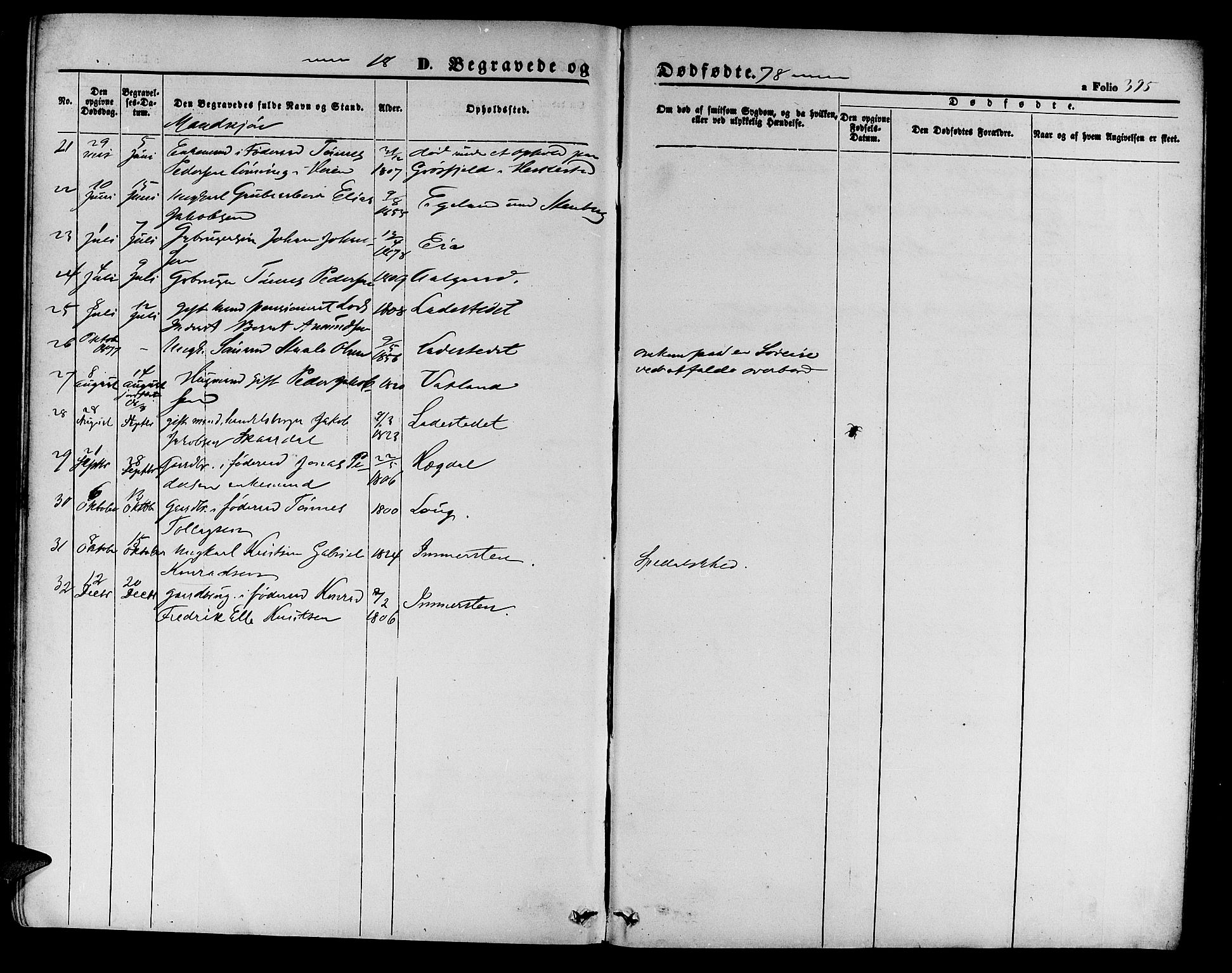 Sokndal sokneprestkontor, SAST/A-101808: Parish register (copy) no. B 3, 1865-1879, p. 395