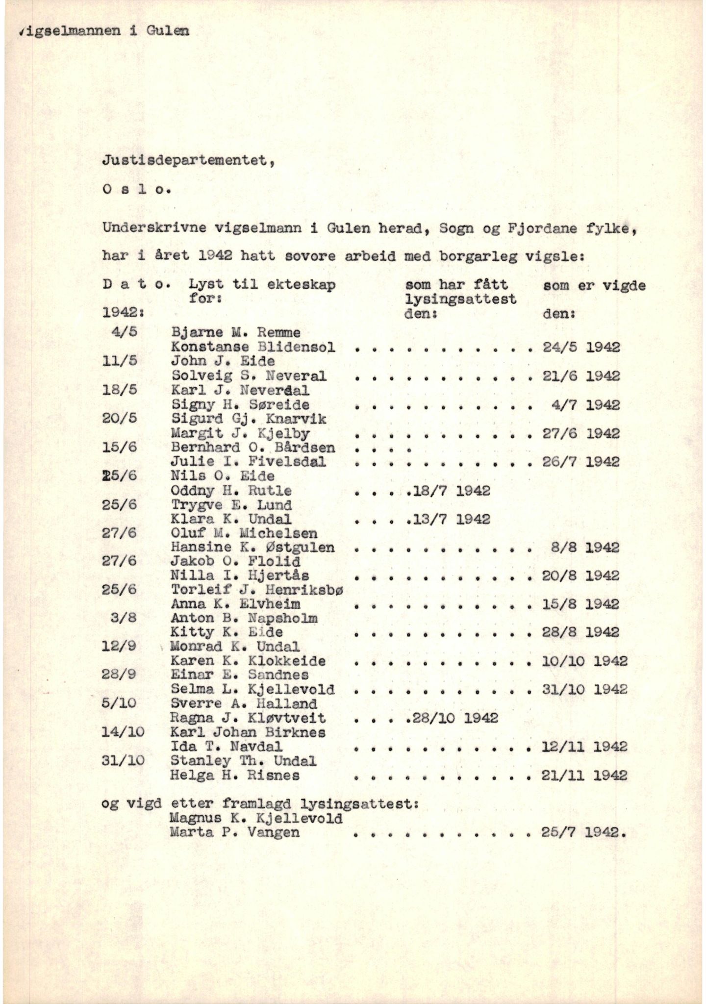 Ytre Sogn tingrett, AV/SAB-A-2601/1/M/Ma/L0003: Vigselsbok, 1943-1945