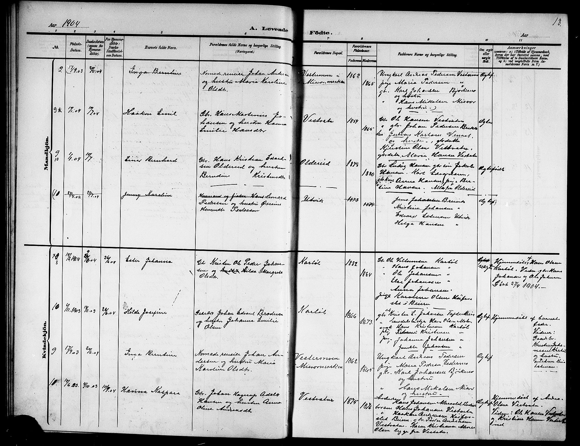 Ministerialprotokoller, klokkerbøker og fødselsregistre - Nordland, AV/SAT-A-1459/852/L0756: Parish register (copy) no. 852C07, 1902-1916, p. 13