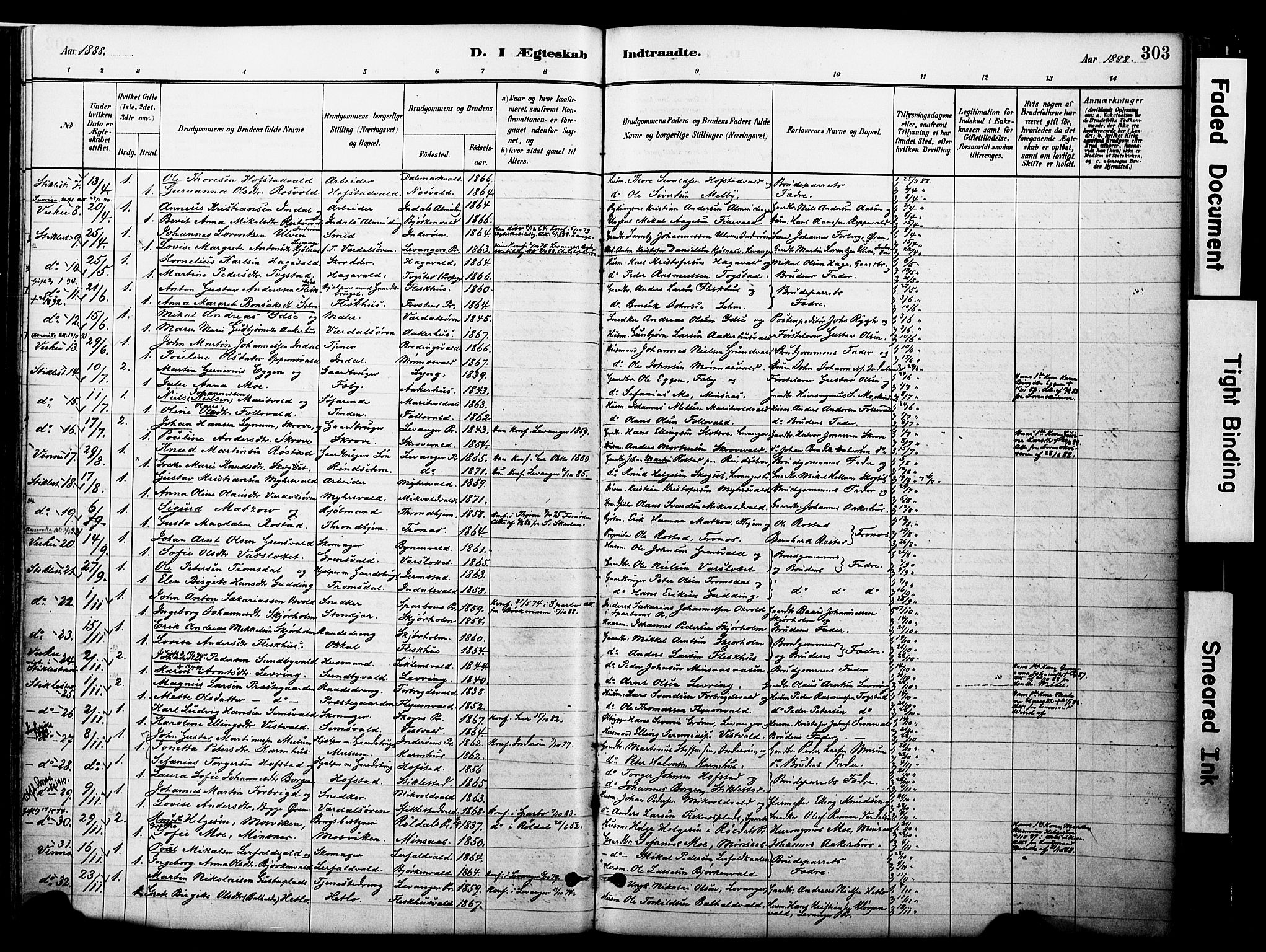 Ministerialprotokoller, klokkerbøker og fødselsregistre - Nord-Trøndelag, SAT/A-1458/723/L0244: Parish register (official) no. 723A13, 1881-1899, p. 303