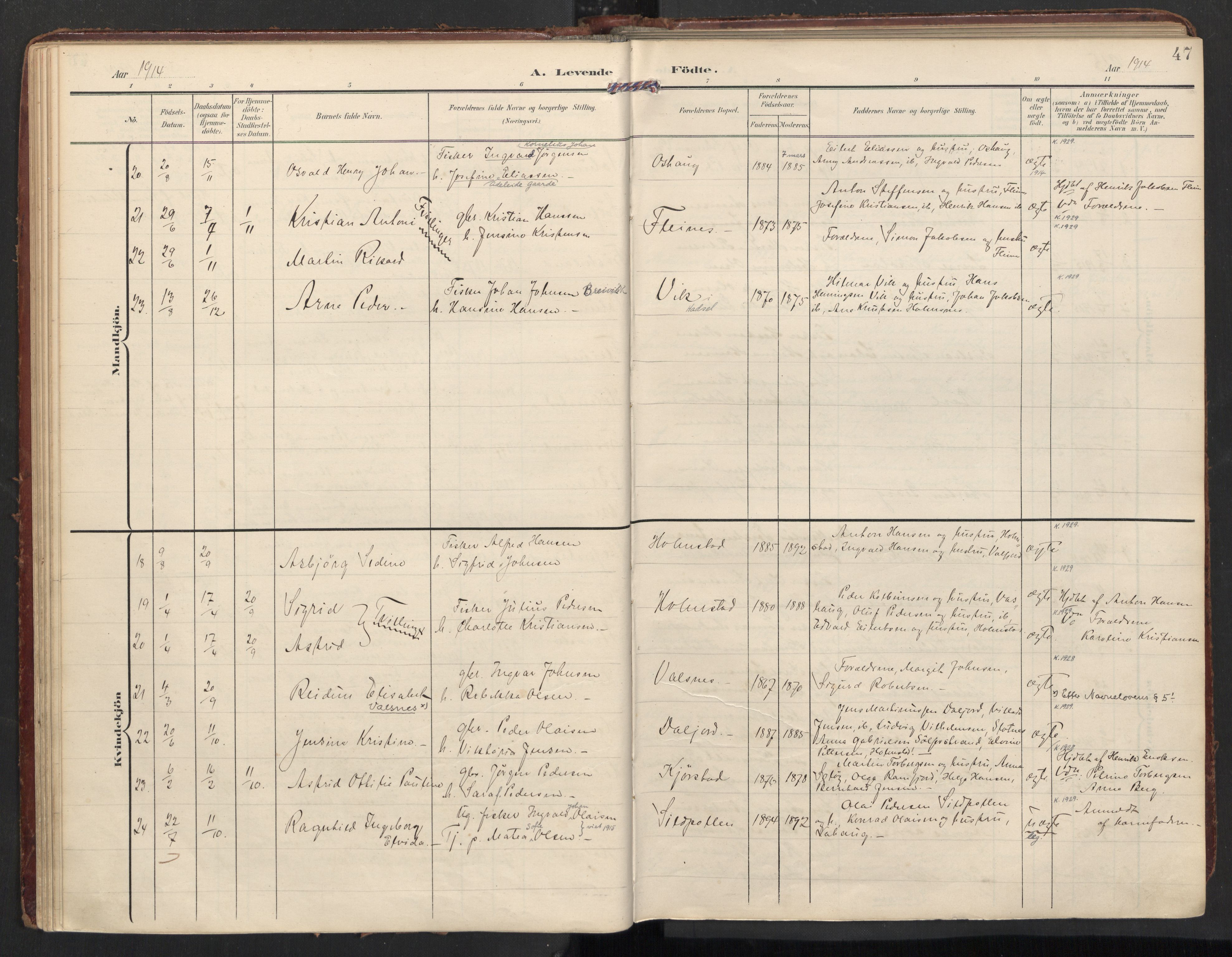 Ministerialprotokoller, klokkerbøker og fødselsregistre - Nordland, AV/SAT-A-1459/890/L1287: Parish register (official) no. 890A02, 1903-1915, p. 47