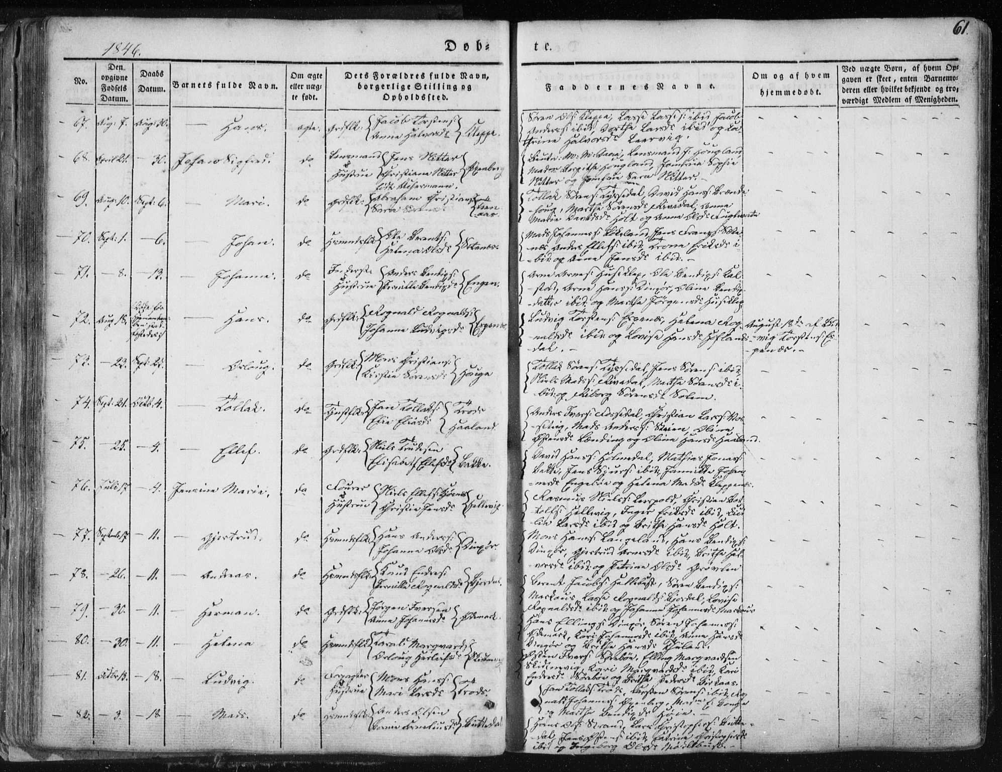 Fjaler sokneprestembete, SAB/A-79801/H/Haa/Haaa/L0006: Parish register (official) no. A 6, 1835-1884, p. 61