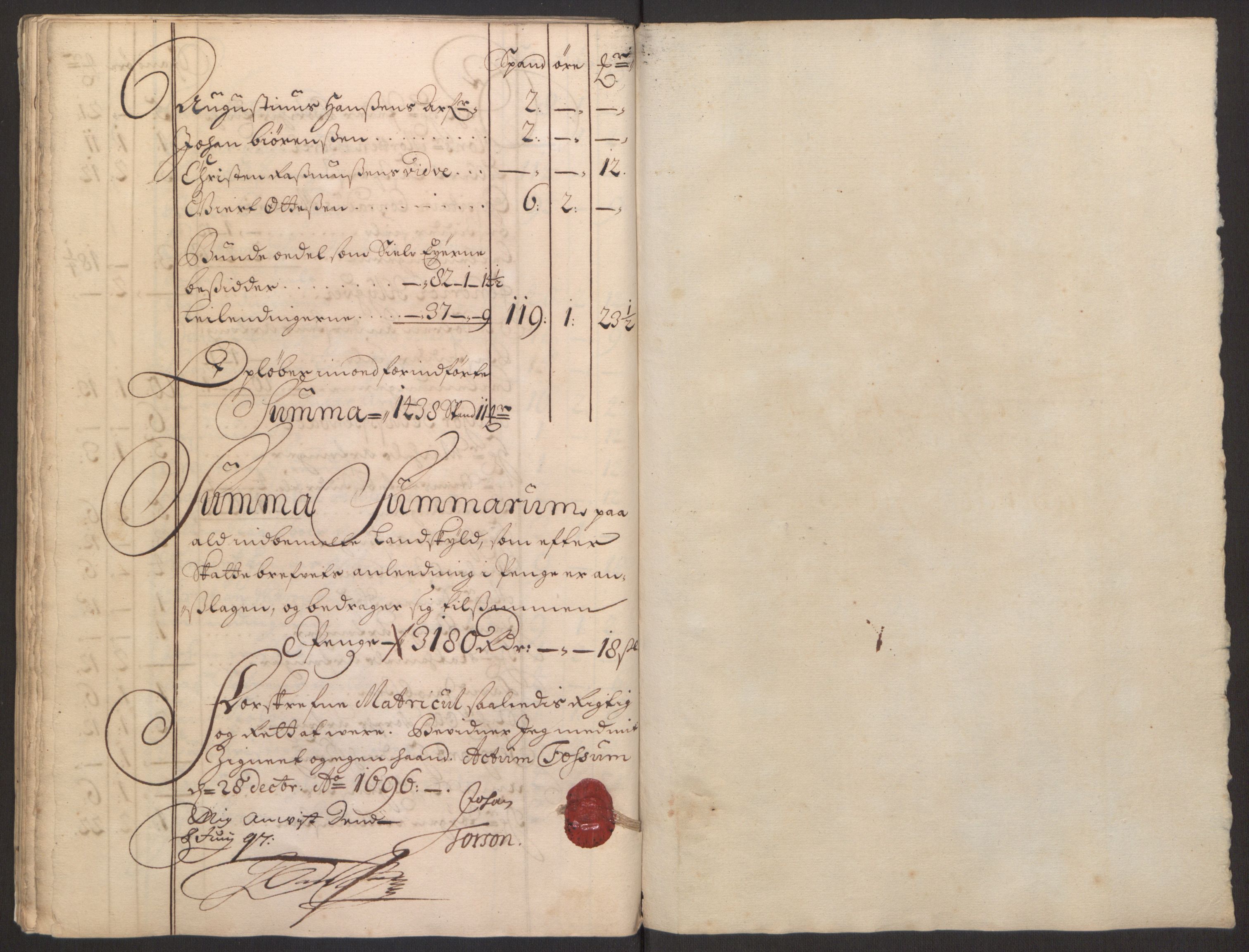 Rentekammeret inntil 1814, Reviderte regnskaper, Fogderegnskap, AV/RA-EA-4092/R63/L4309: Fogderegnskap Inderøy, 1695-1697, p. 224