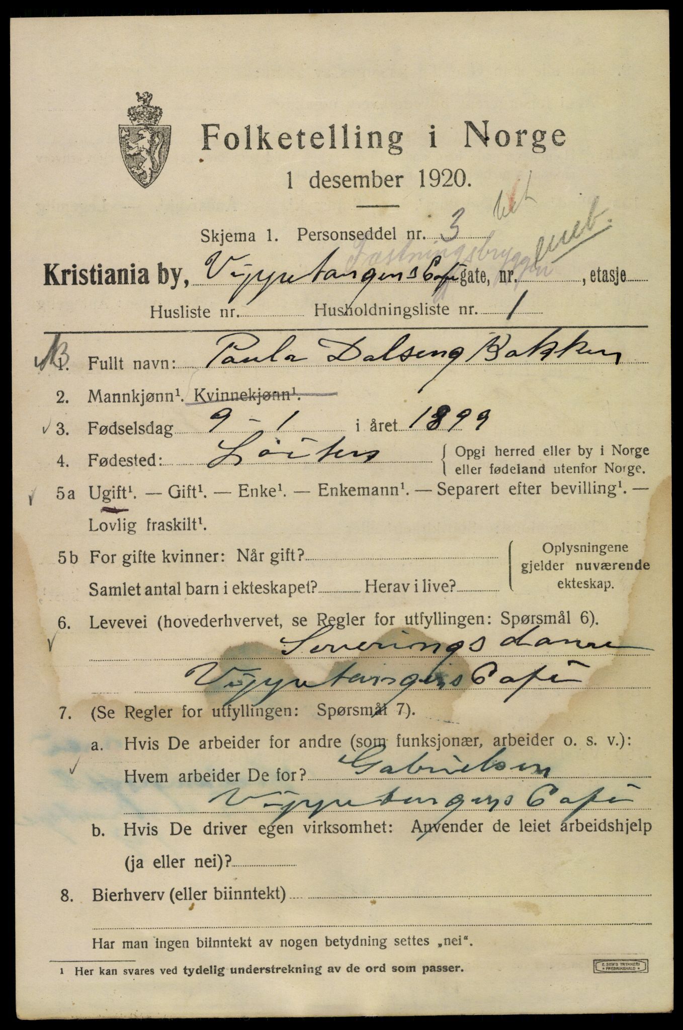 SAO, 1920 census for Kristiania, 1920, p. 560851