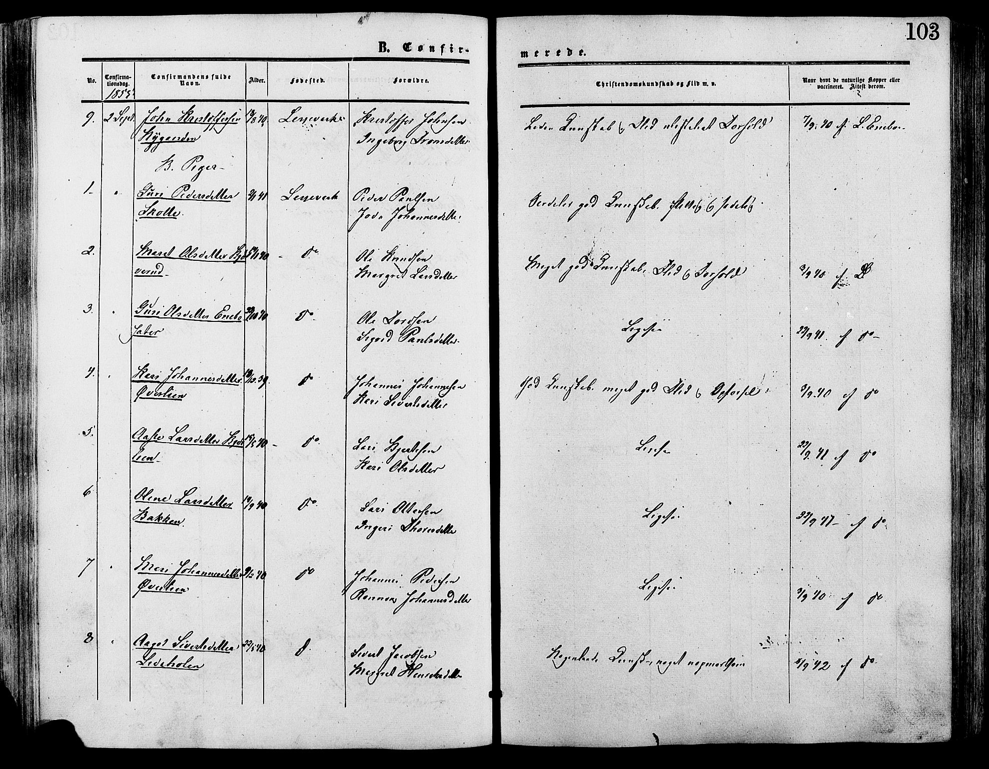 Lesja prestekontor, SAH/PREST-068/H/Ha/Haa/L0009: Parish register (official) no. 9, 1854-1889, p. 103