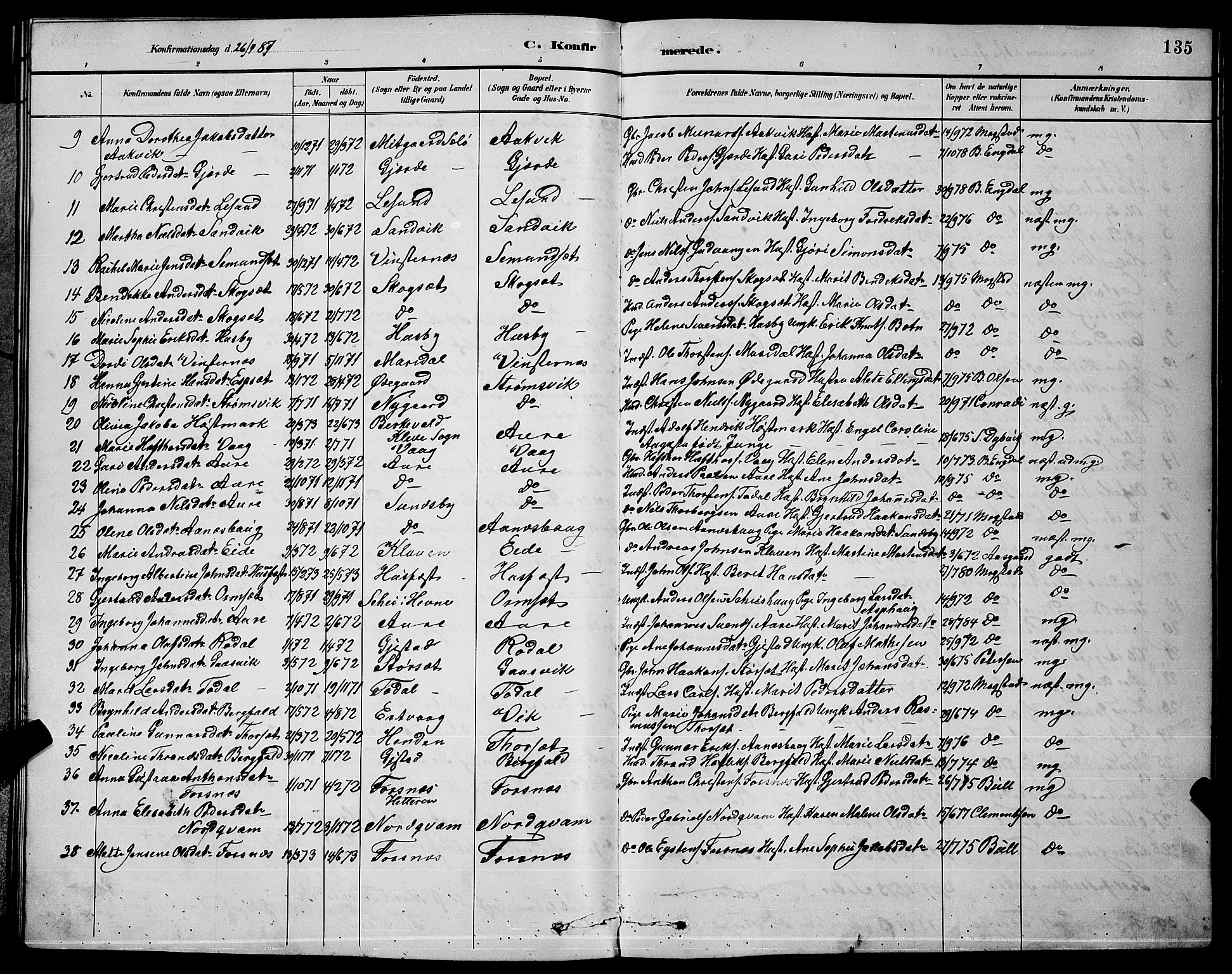 Ministerialprotokoller, klokkerbøker og fødselsregistre - Møre og Romsdal, AV/SAT-A-1454/578/L0909: Parish register (copy) no. 578C02, 1882-1900, p. 135