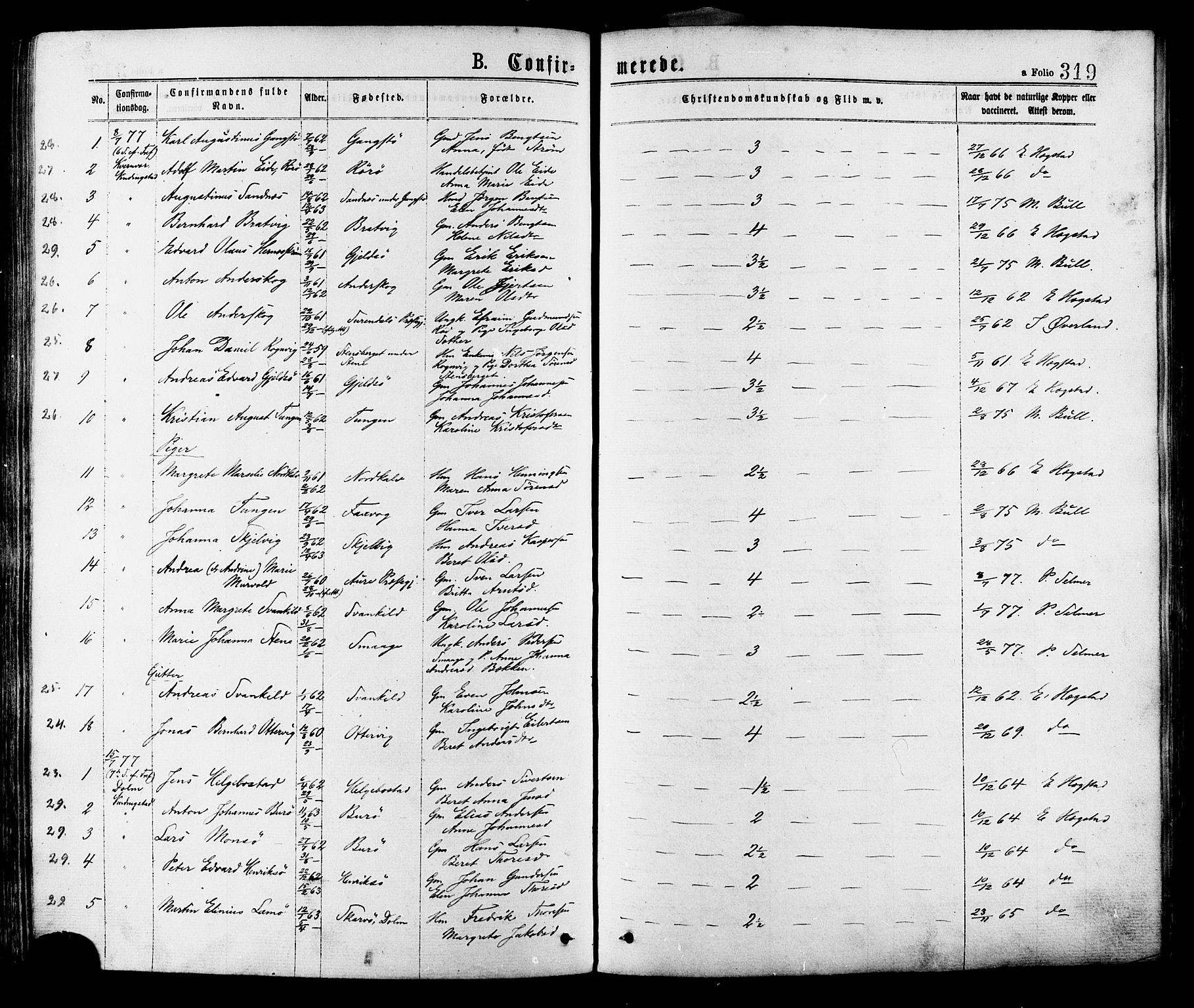 Ministerialprotokoller, klokkerbøker og fødselsregistre - Sør-Trøndelag, SAT/A-1456/634/L0532: Parish register (official) no. 634A08, 1871-1881, p. 319
