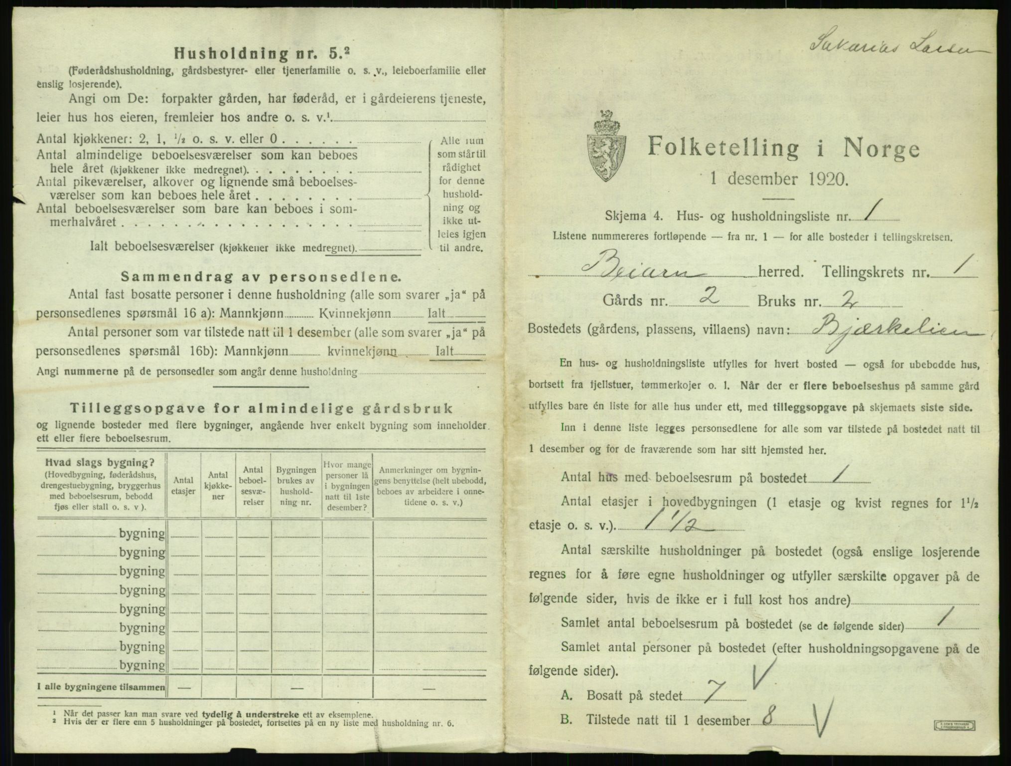 SAT, 1920 census for Beiarn, 1920, p. 40