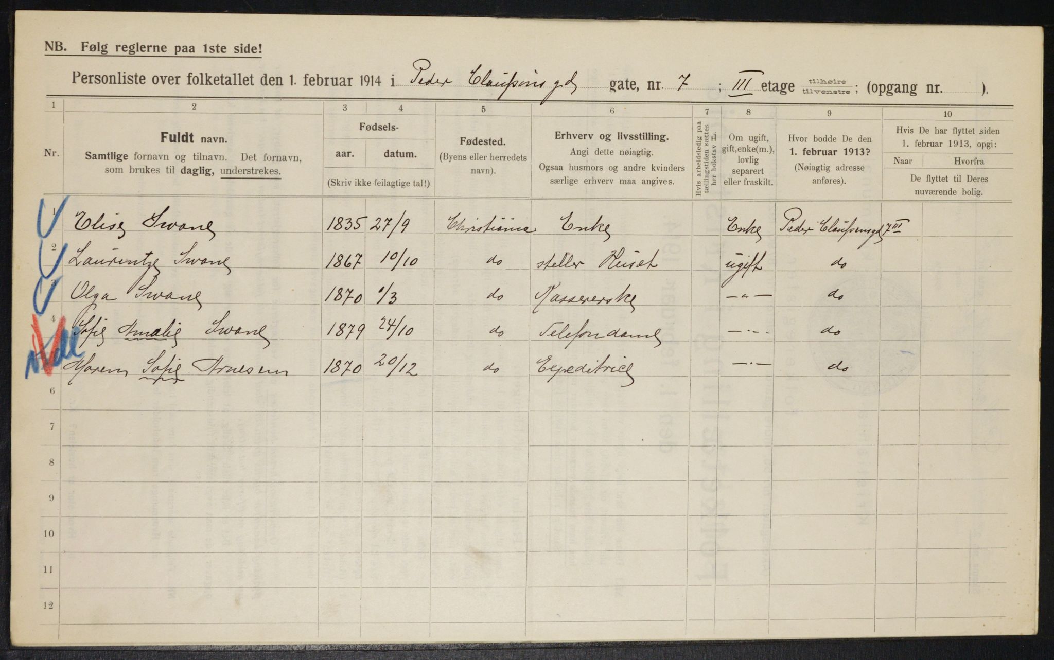 OBA, Municipal Census 1914 for Kristiania, 1914, p. 78852