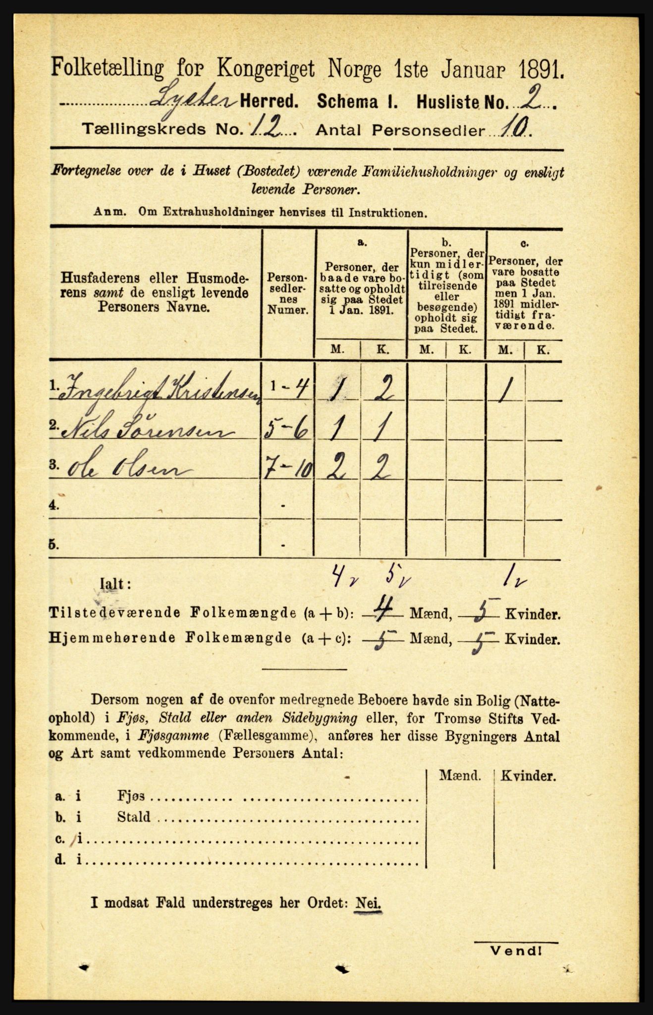 RA, 1891 census for 1426 Luster, 1891, p. 3704