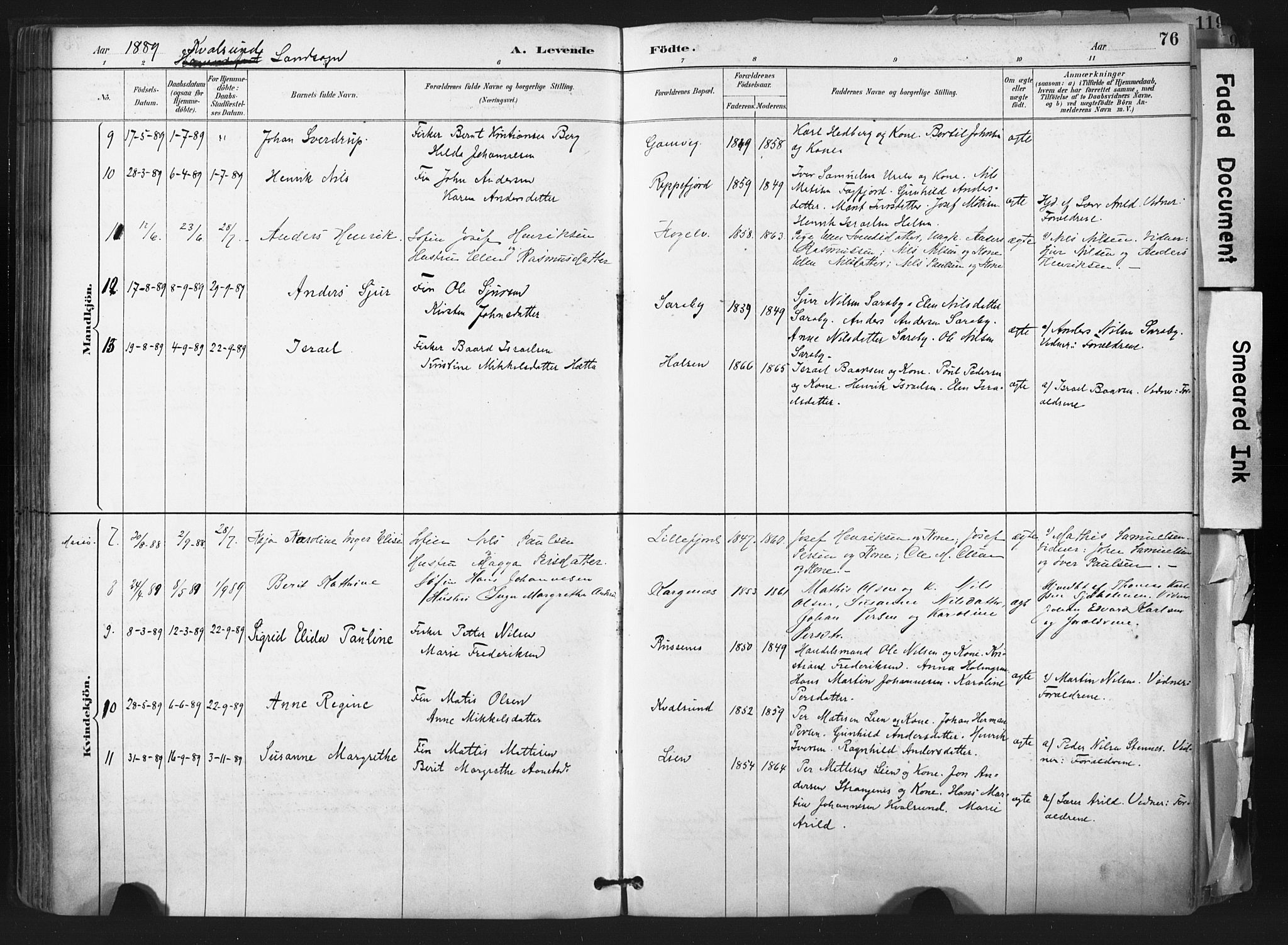 Hammerfest sokneprestkontor, AV/SATØ-S-1347/H/Ha/L0011.kirke: Parish register (official) no. 11 /2, 1885-1897, p. 76