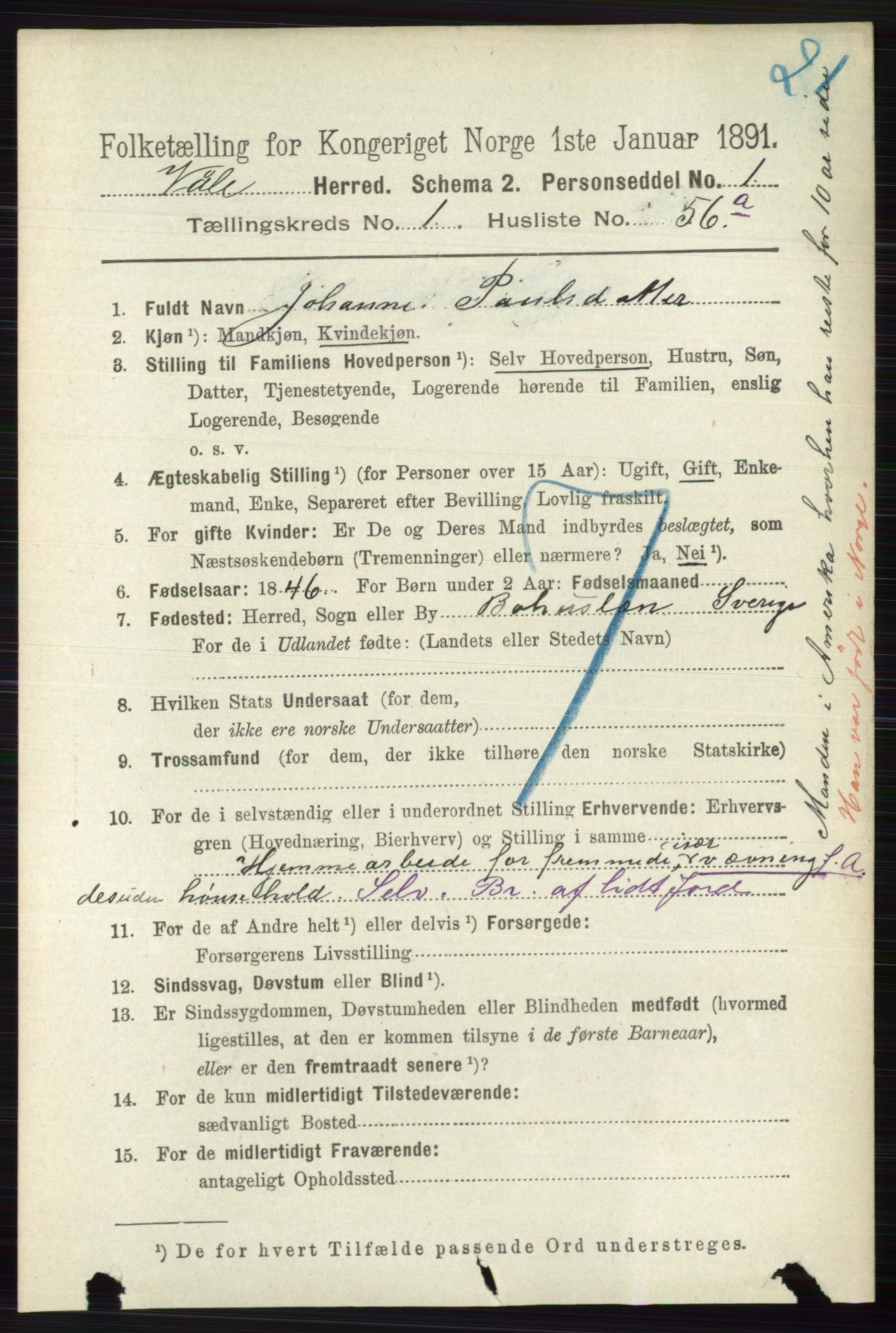 RA, 1891 census for 0716 Våle, 1891, p. 420