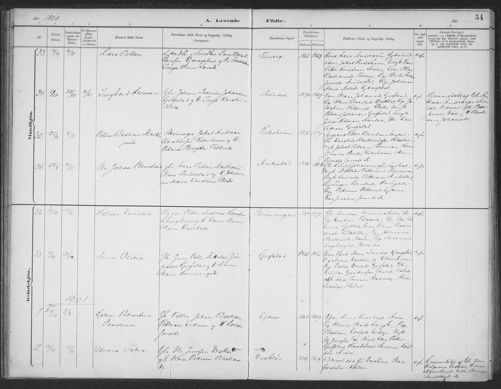 Ministerialprotokoller, klokkerbøker og fødselsregistre - Møre og Romsdal, AV/SAT-A-1454/523/L0335: Parish register (official) no. 523A02, 1891-1911, p. 54