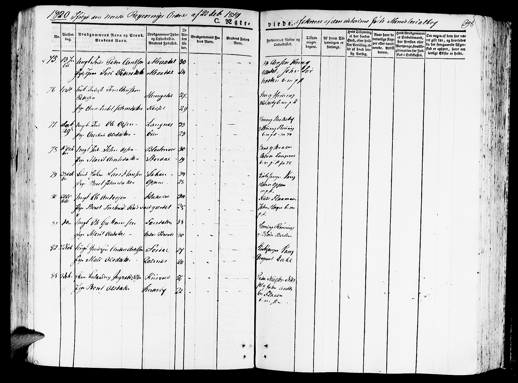Ministerialprotokoller, klokkerbøker og fødselsregistre - Nord-Trøndelag, SAT/A-1458/709/L0070: Parish register (official) no. 709A10, 1820-1832, p. 398