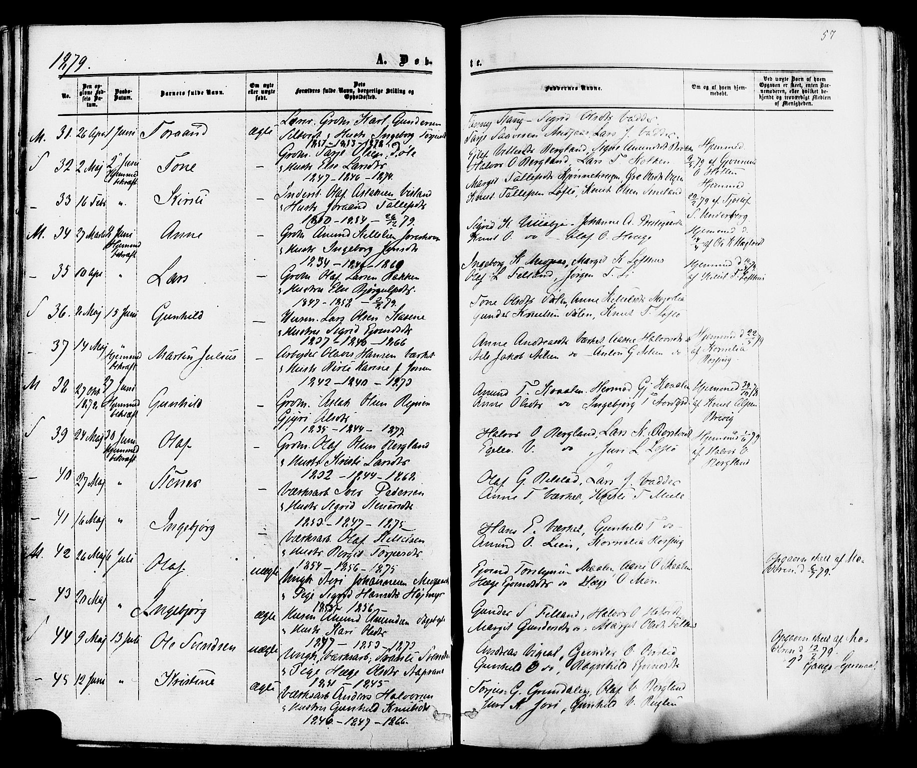 Mo kirkebøker, AV/SAKO-A-286/F/Fa/L0006: Parish register (official) no. I 6, 1865-1885, p. 57