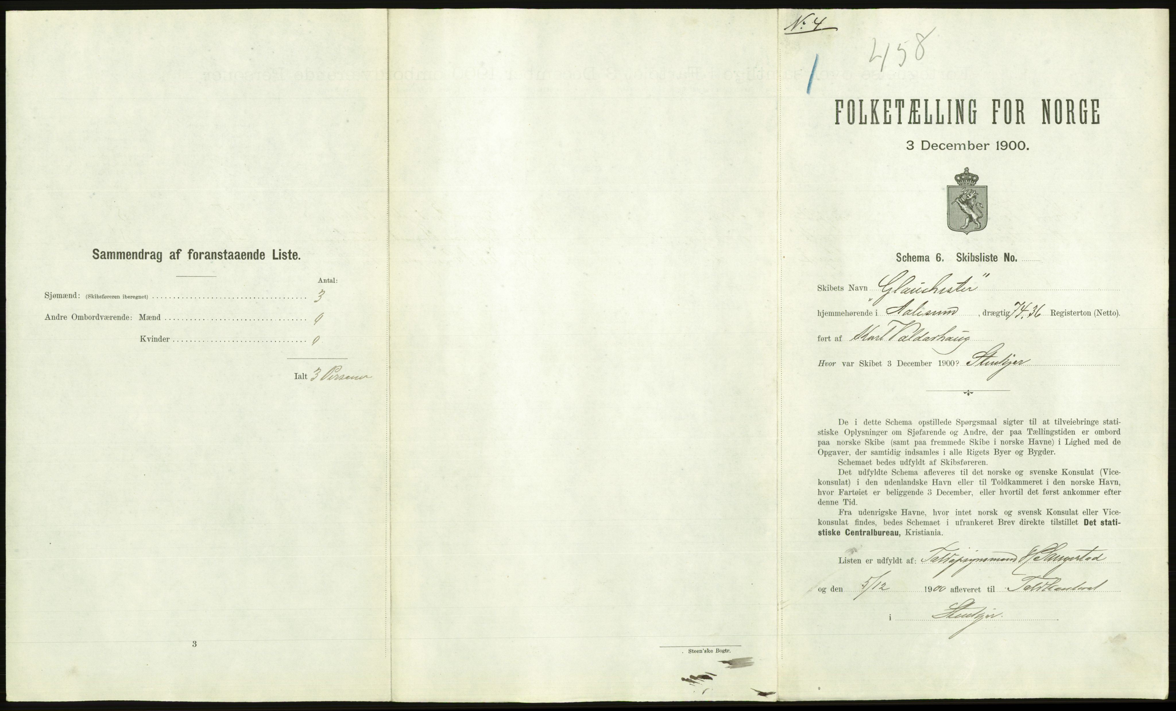 RA, 1900 Census - ship lists from ships in Norwegian harbours, harbours abroad and at sea, 1900, p. 2547