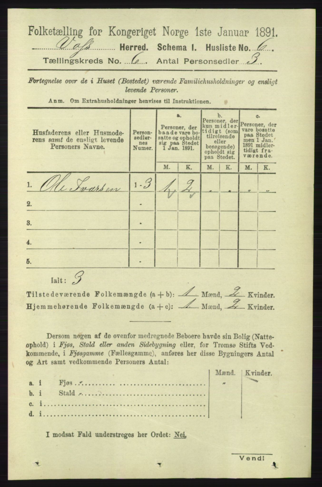 RA, 1891 census for 1235 Voss, 1891, p. 3222