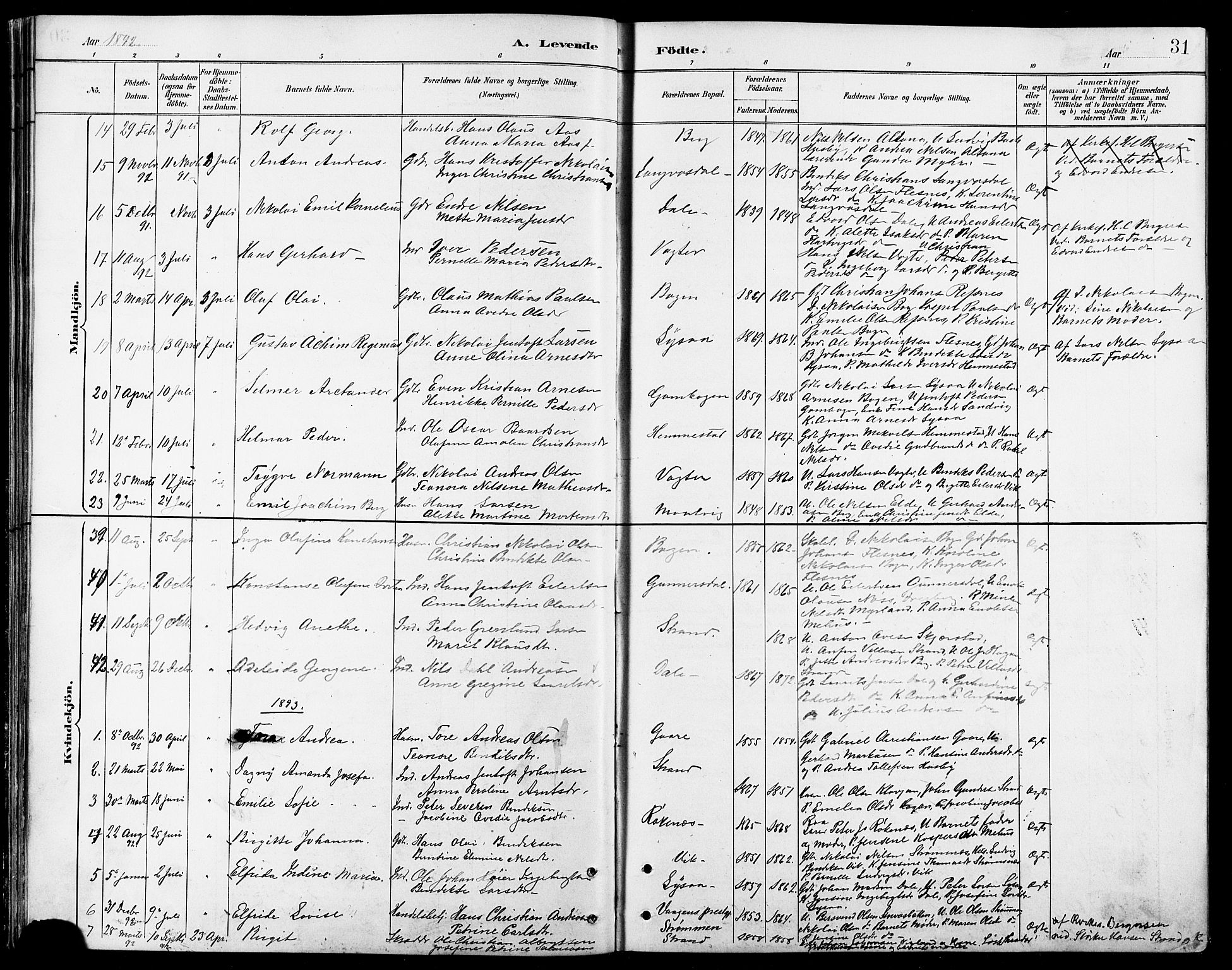 Kvæfjord sokneprestkontor, SATØ/S-1323/G/Ga/Gab/L0005klokker: Parish register (copy) no. 5, 1886-1911, p. 31